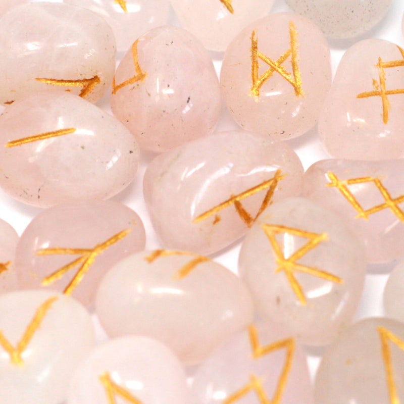 Rune Stones Crystal Set & Pouch - Rose Quartz