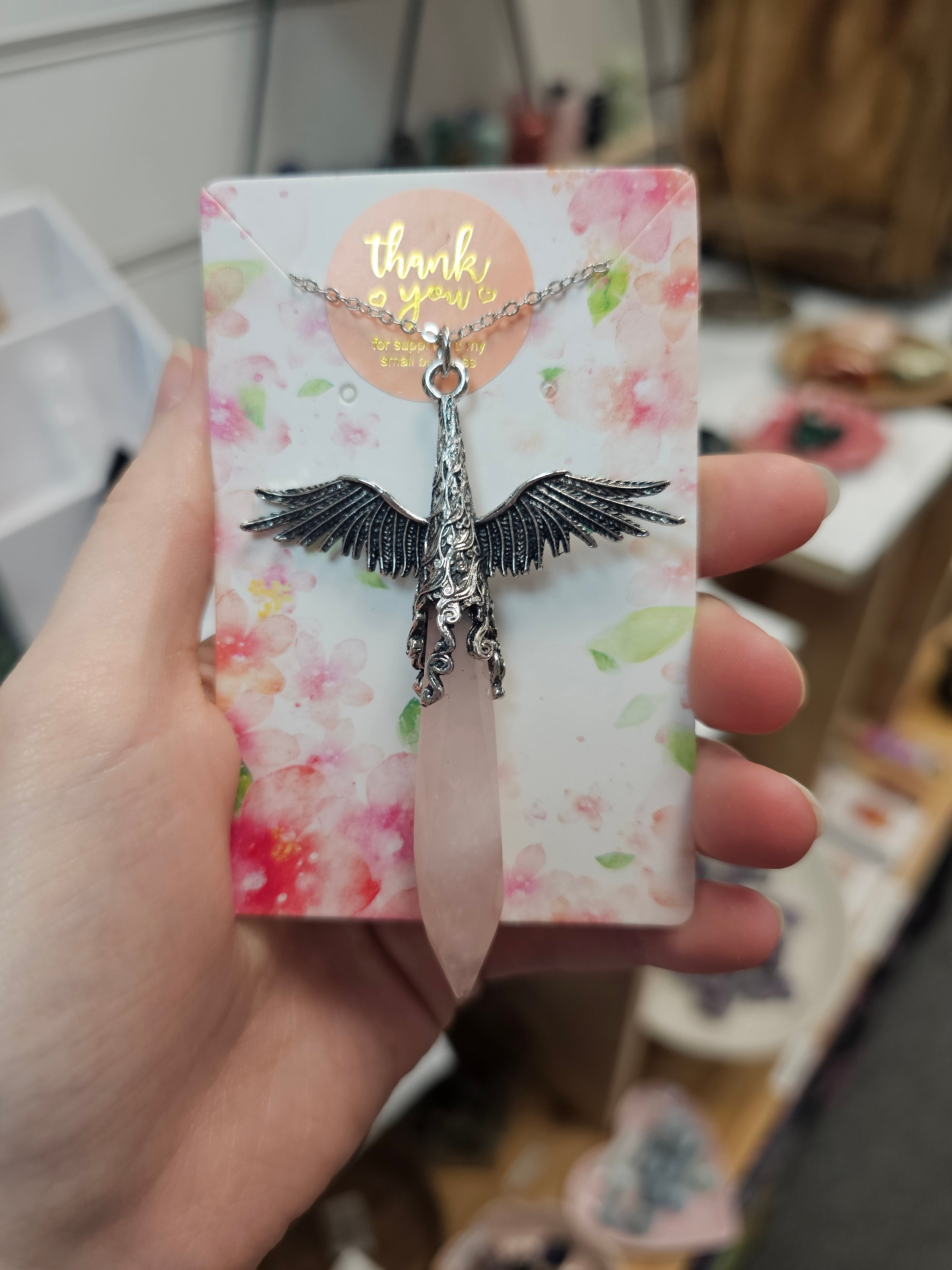 Rose Quartz Wings Crystal Necklace