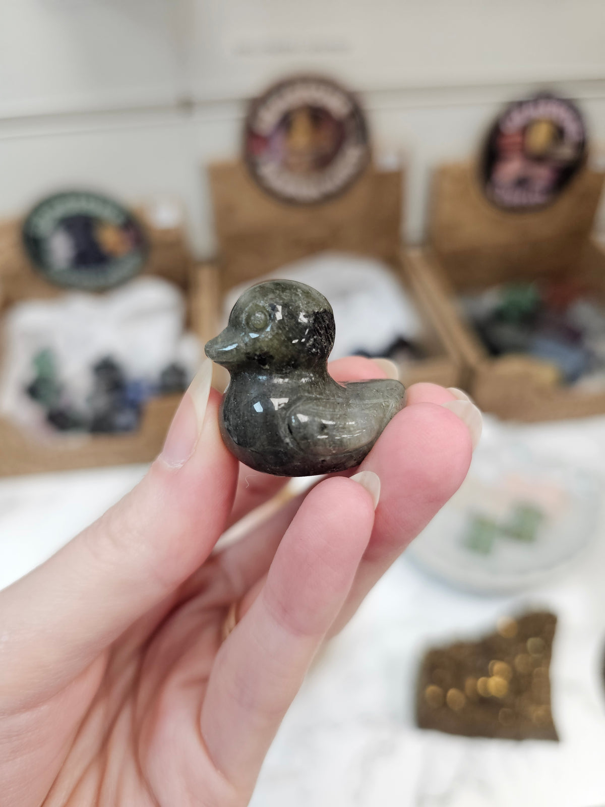 Labradorite Duck Crystal Carving