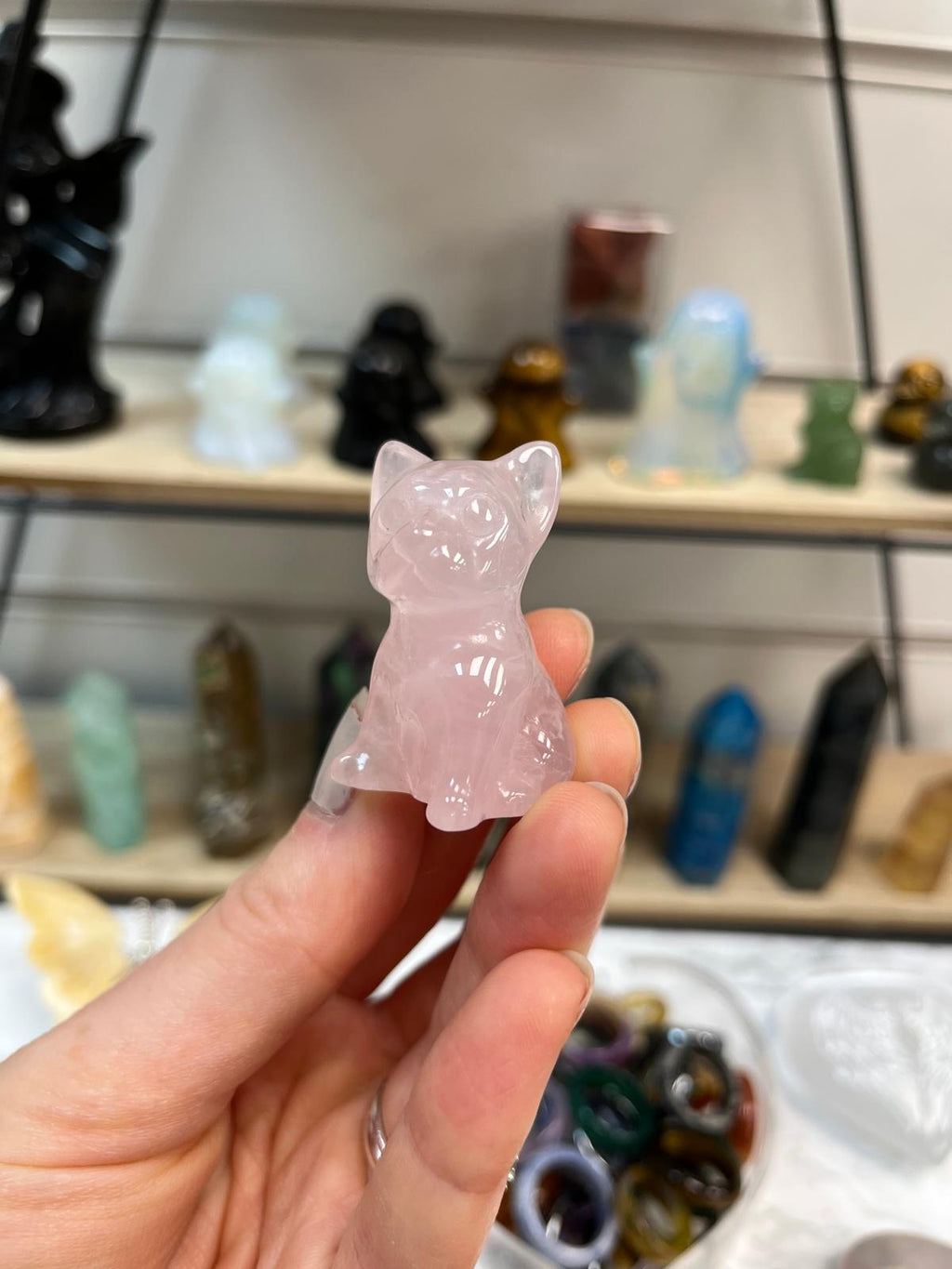 Rose Quartz Frenchie Crystal Carving