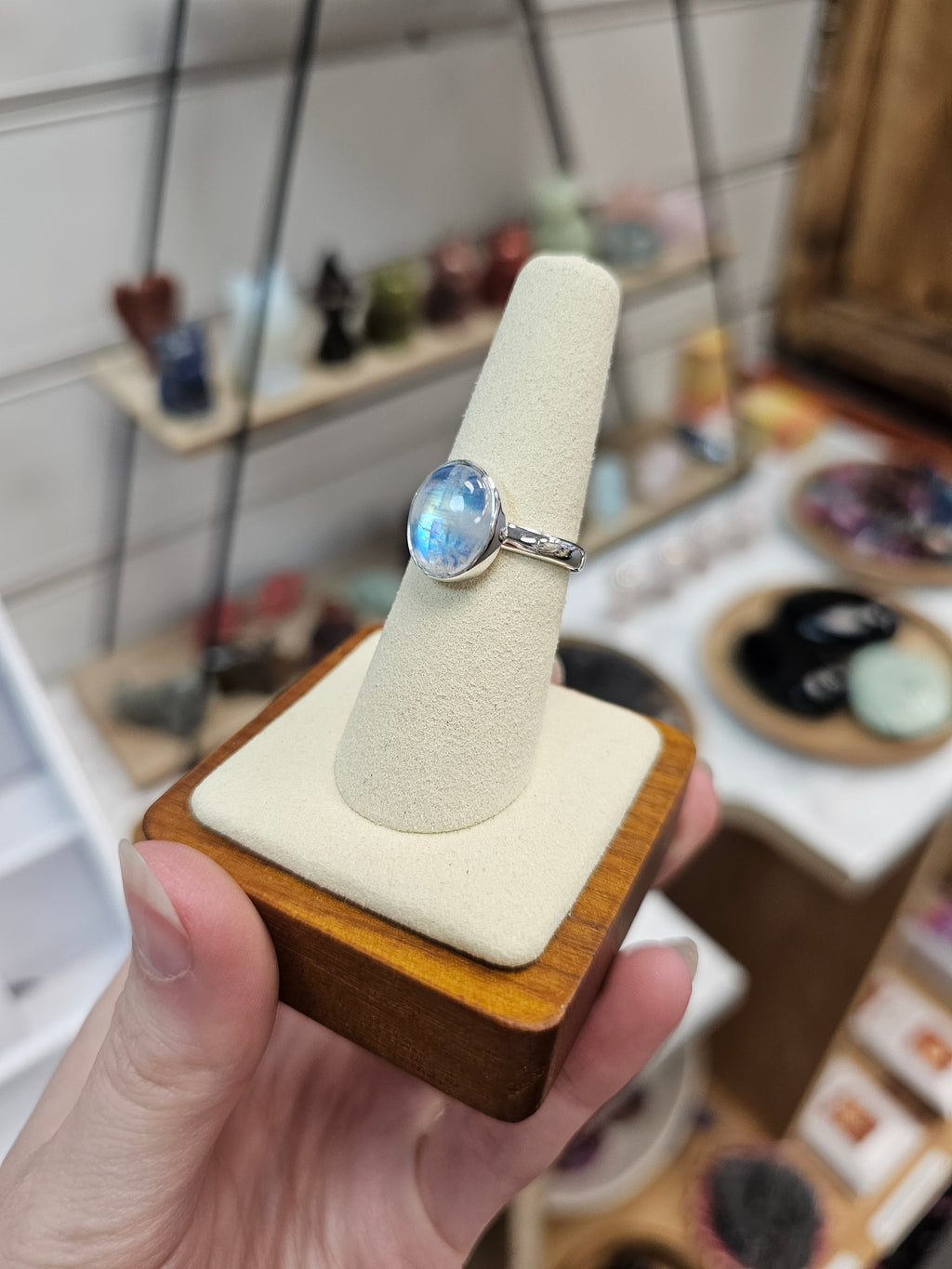 Blue Moonstone 925 Silver Ring Size Q/8