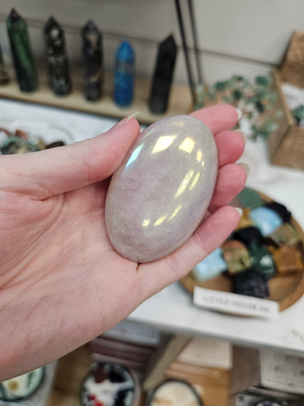 Rose Quartz Aura Crystal Palm Stone