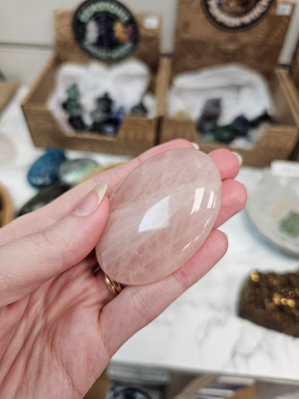 Rose Quartz Crystal Palm Stone