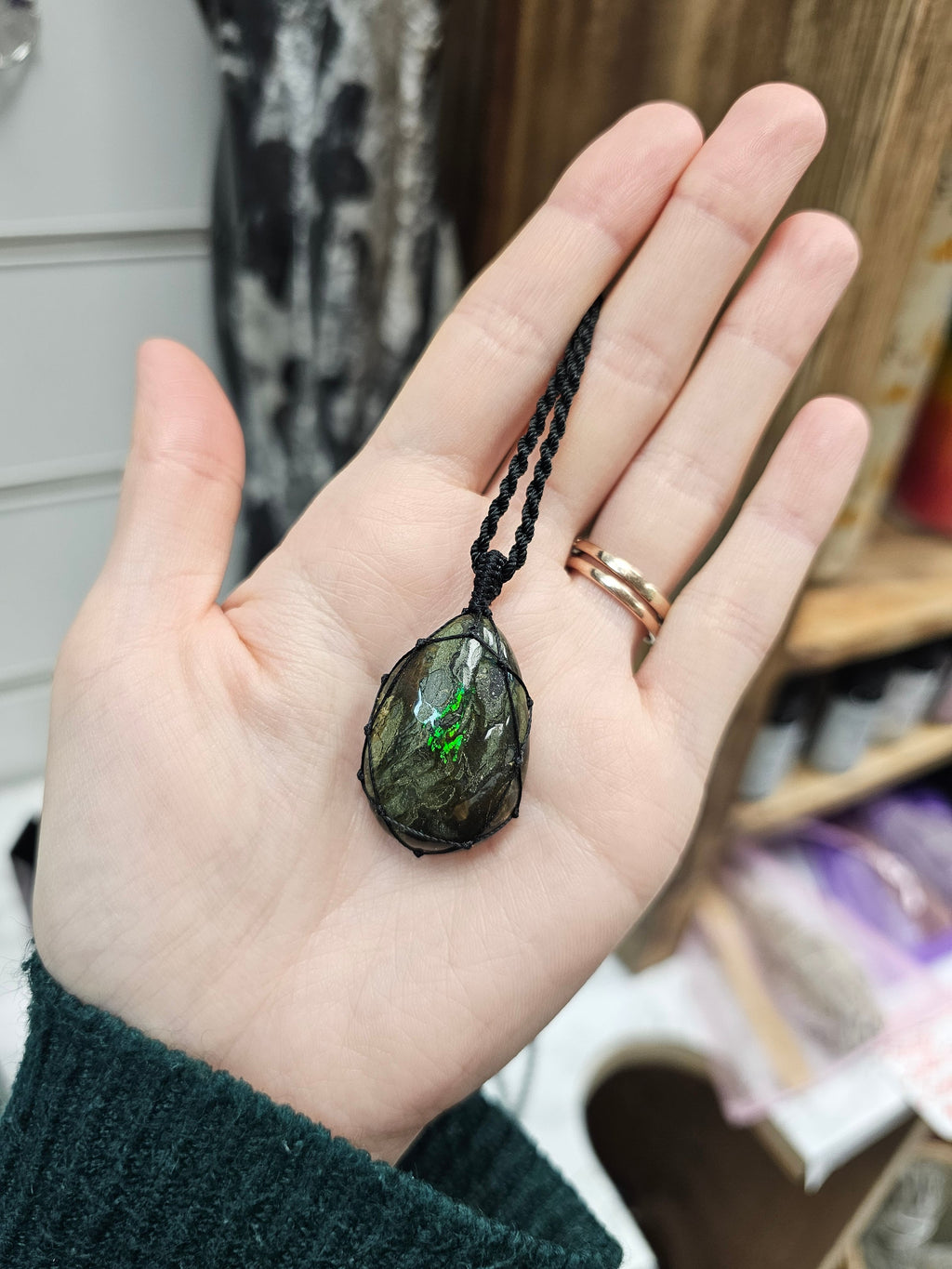 Black Opal Wrapped Necklace