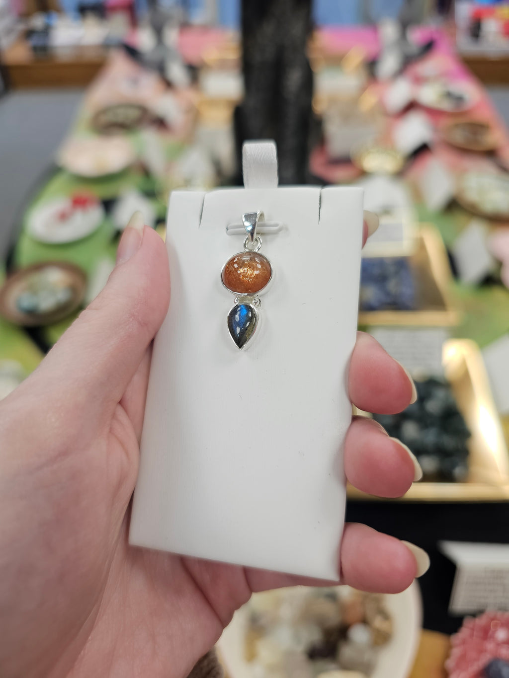 Sunstone & Labradorite 925 Silver Crystal Pendant