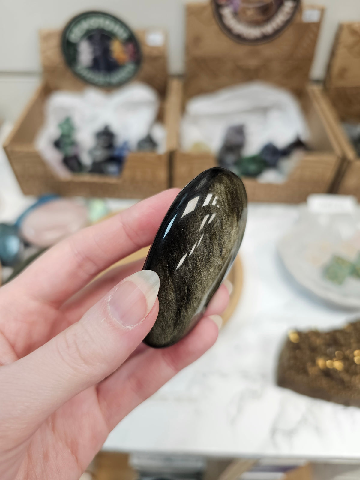 Gold Sheen Obsidian Crystal Palm Stone