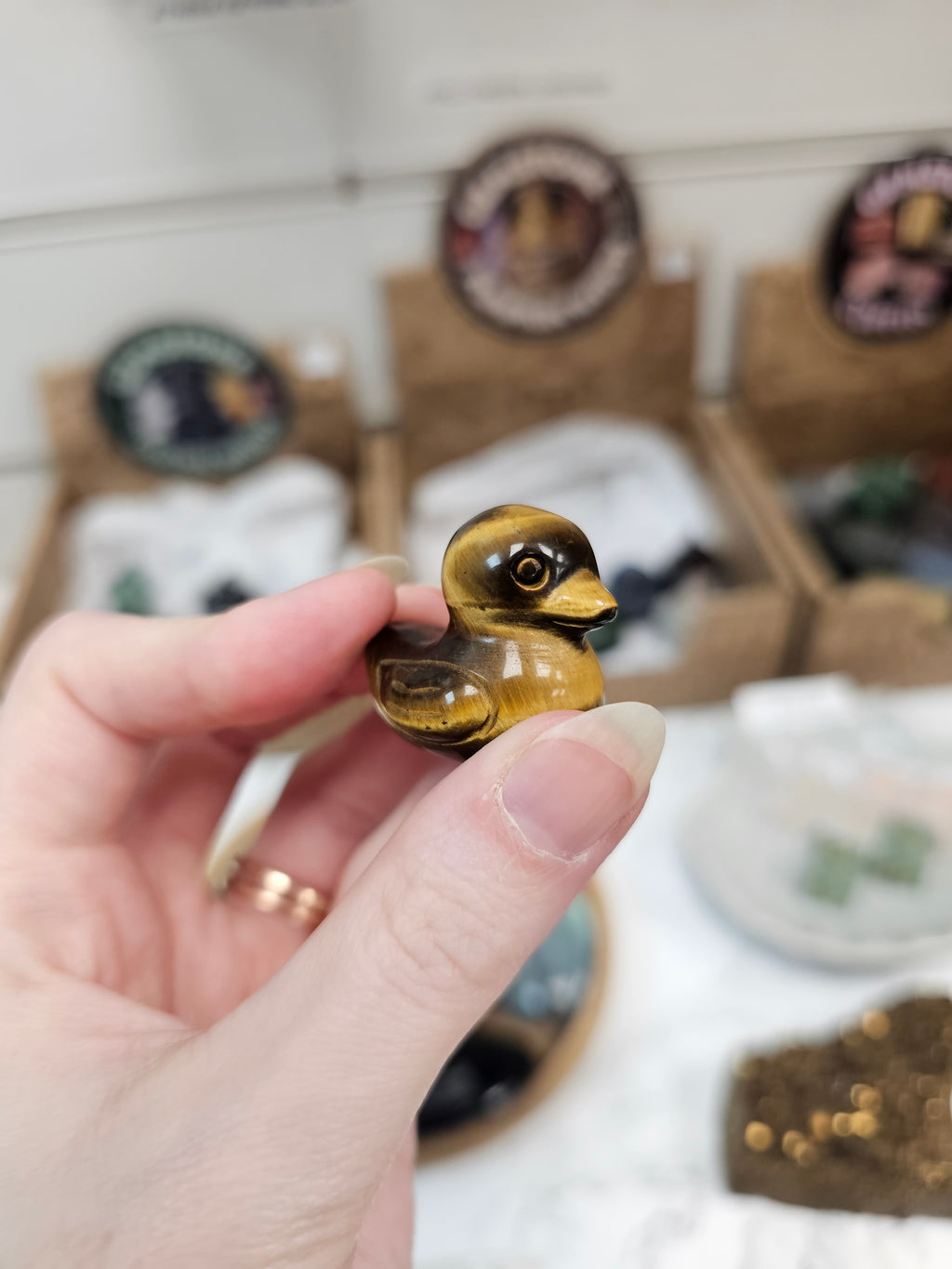 Tigers Eye Duck Crystal Carving