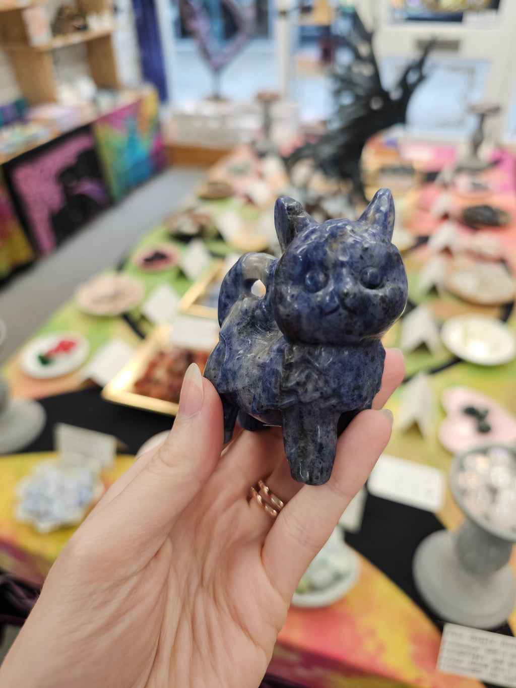 Large Sodalite Crystal Cat Carving