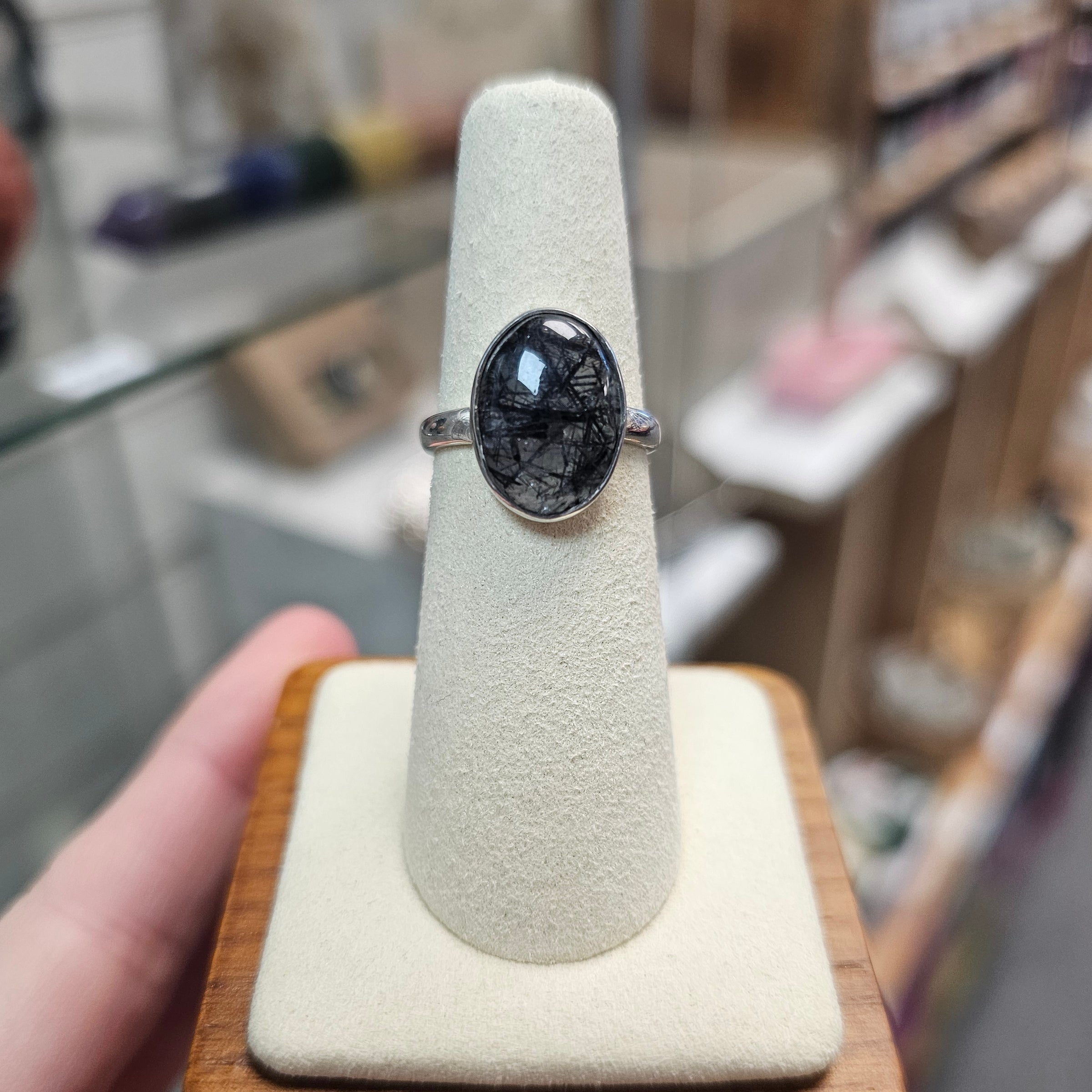 Tourmaline Quartz Crystal Ring 925 Silver - Size 6 / L