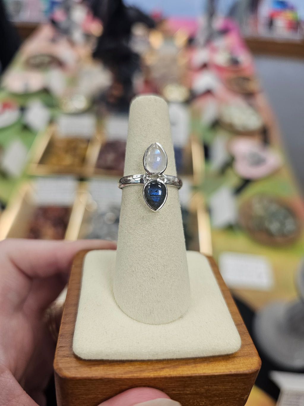 Moonstone & Labradorite 925 Silver Ring - Size 6