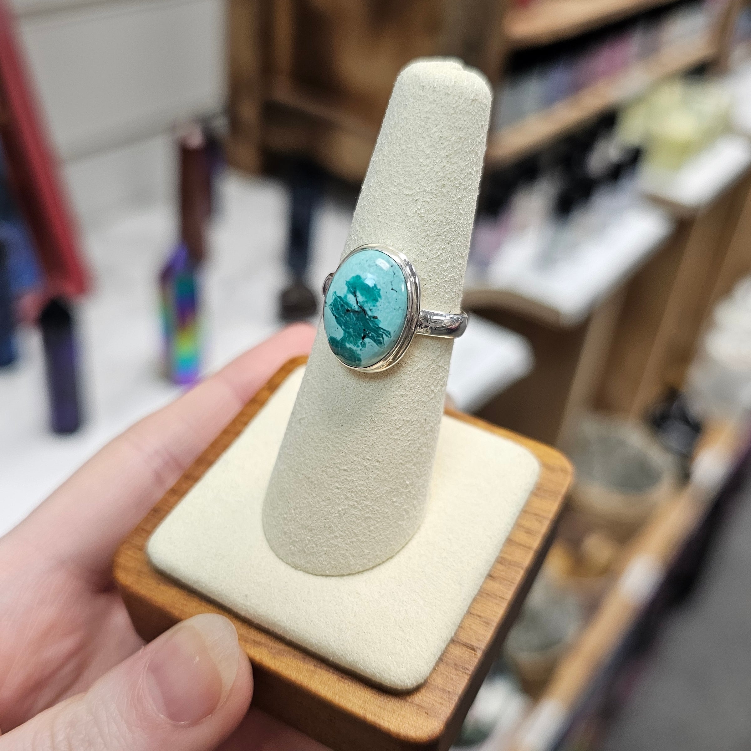Turquoise Crystal 925 Silver Ring - Size 7 / O