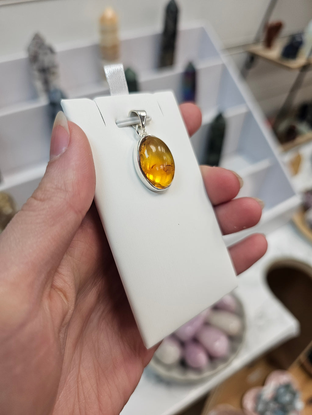Amber Crystal Pendant 925 Silver