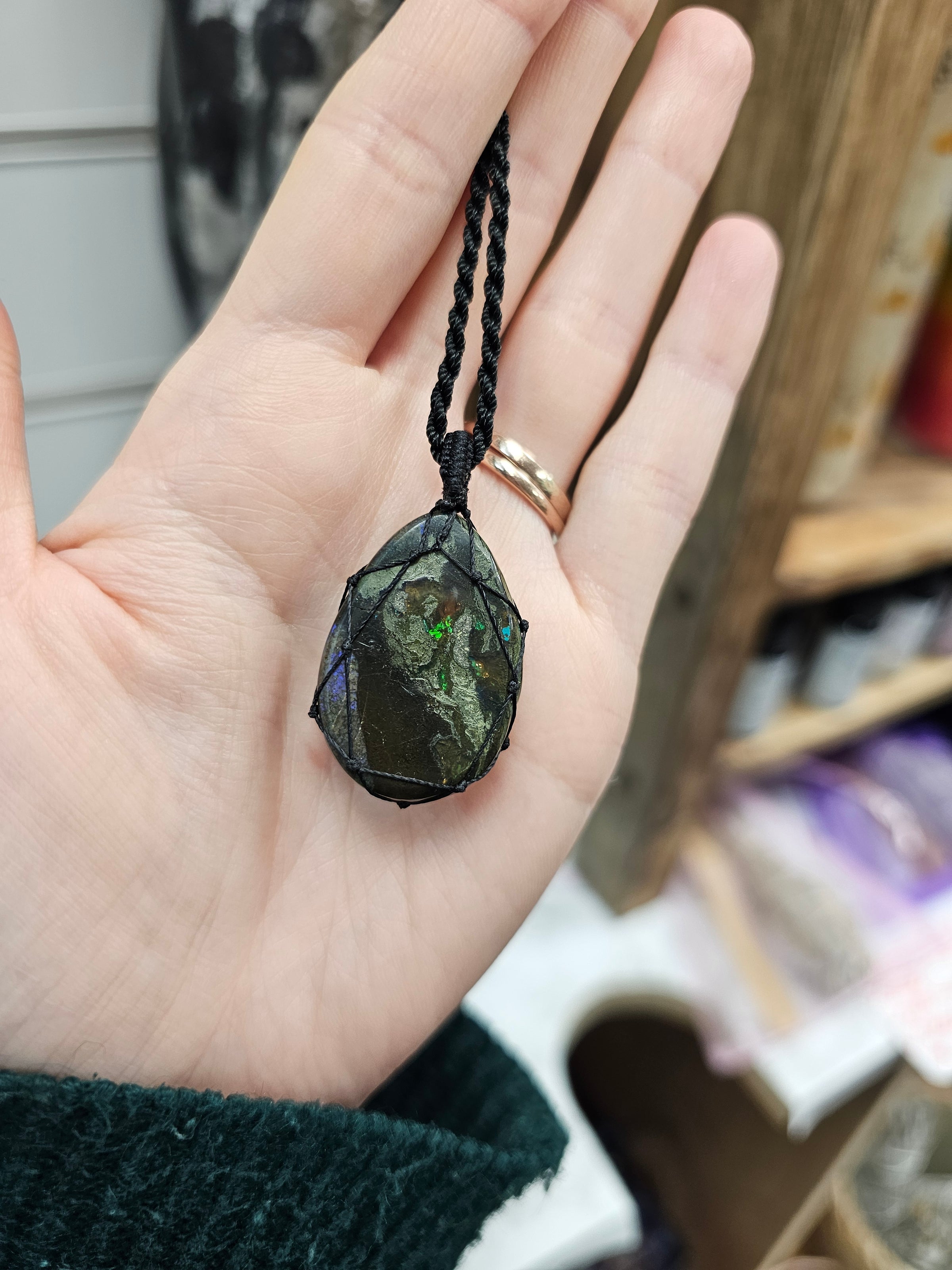 Black Opal Wrapped Necklace