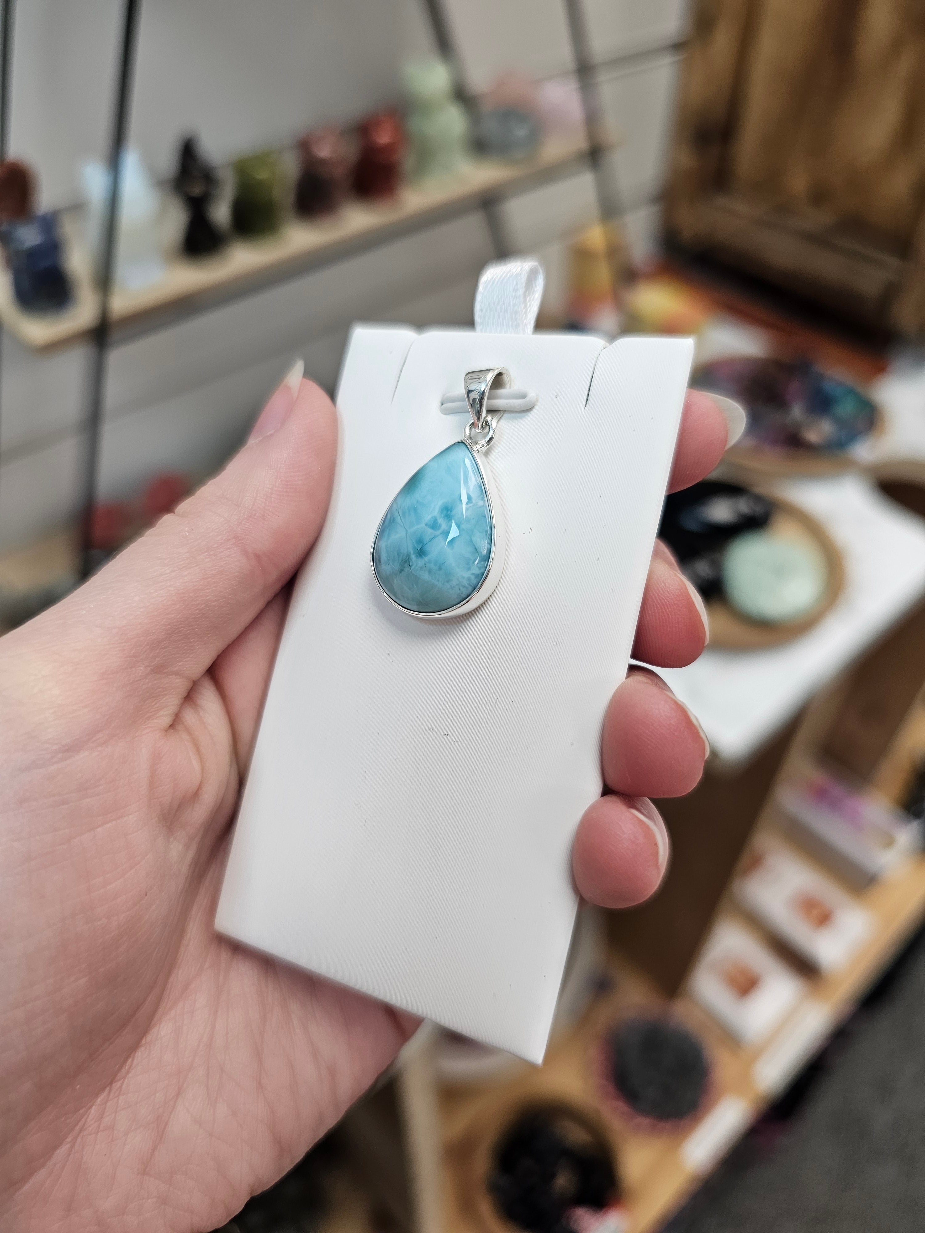 Larimar Crystal Pendant 925 Silver