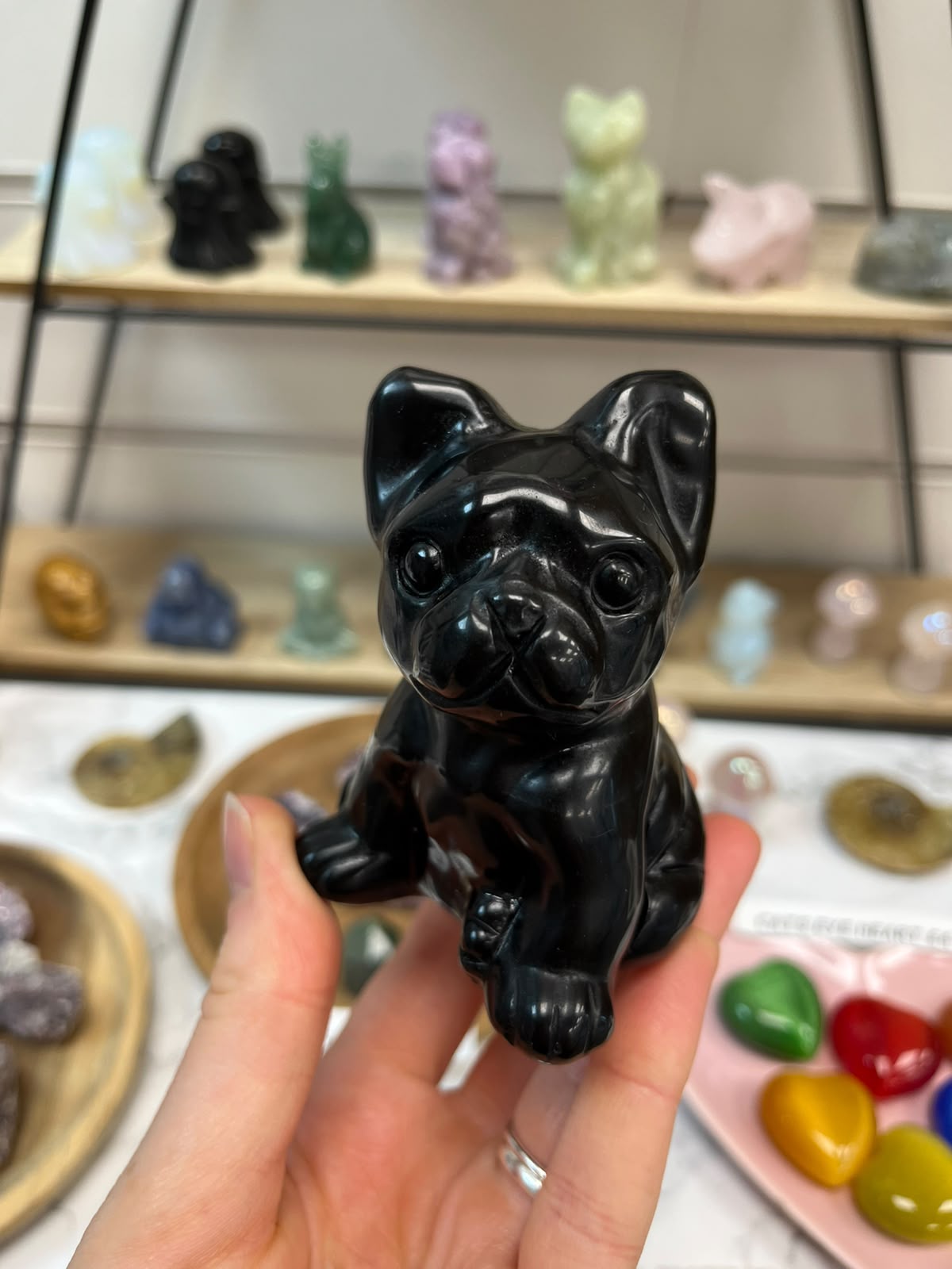 Obsidian Frenchie Crystal Carving