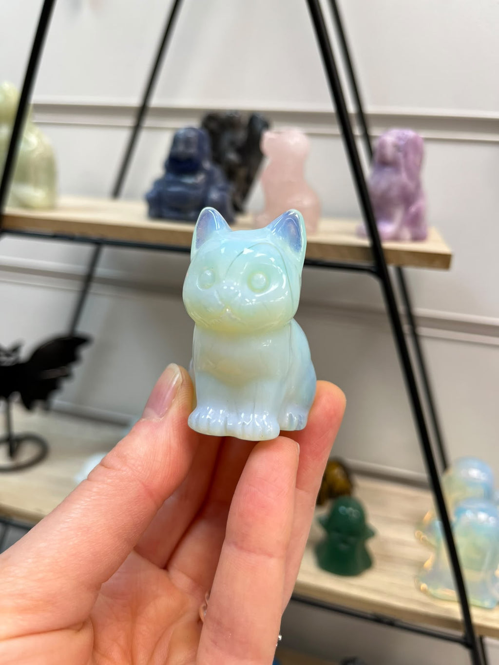 Opalite Crystal Cat Carving