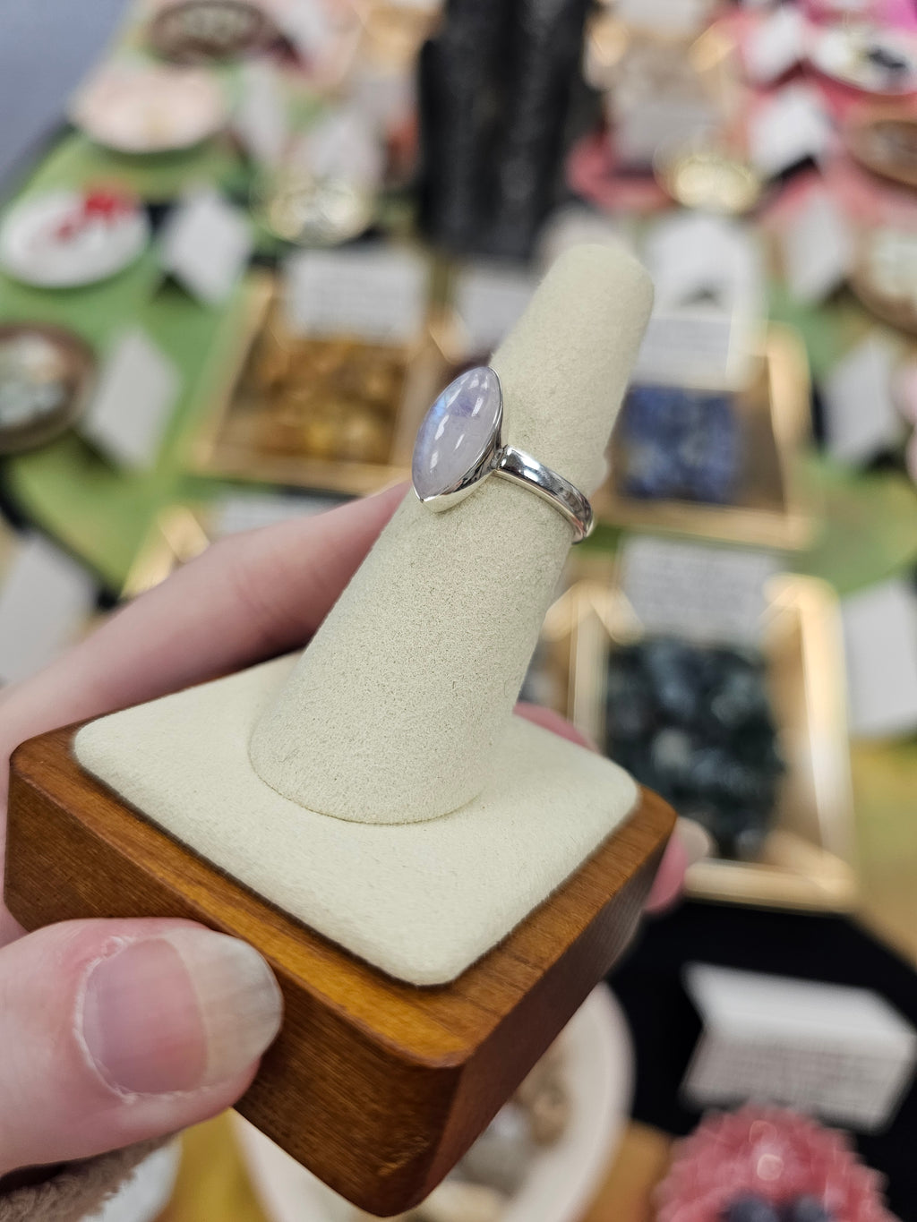 Pink Moonstone 925 Silver Crystal Ring - Size 7