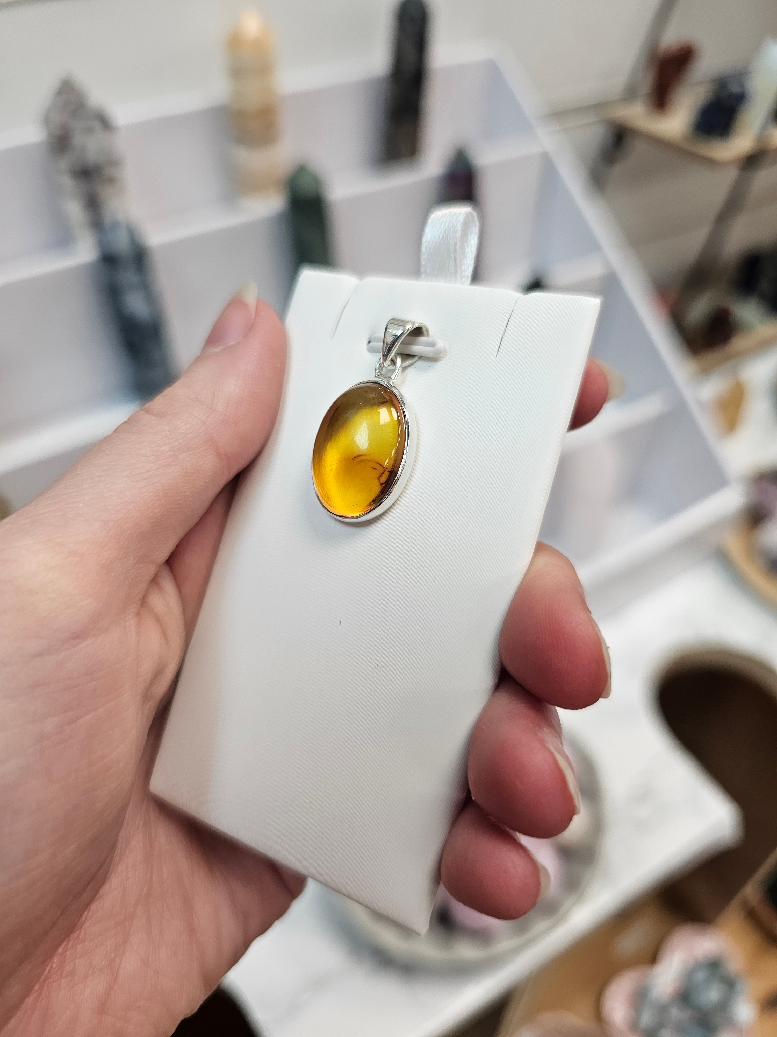 Amber Crystal Pendant 925 Silver