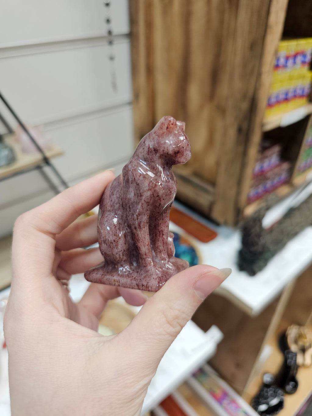Raspberry Aventurine Crystal Cat Carving