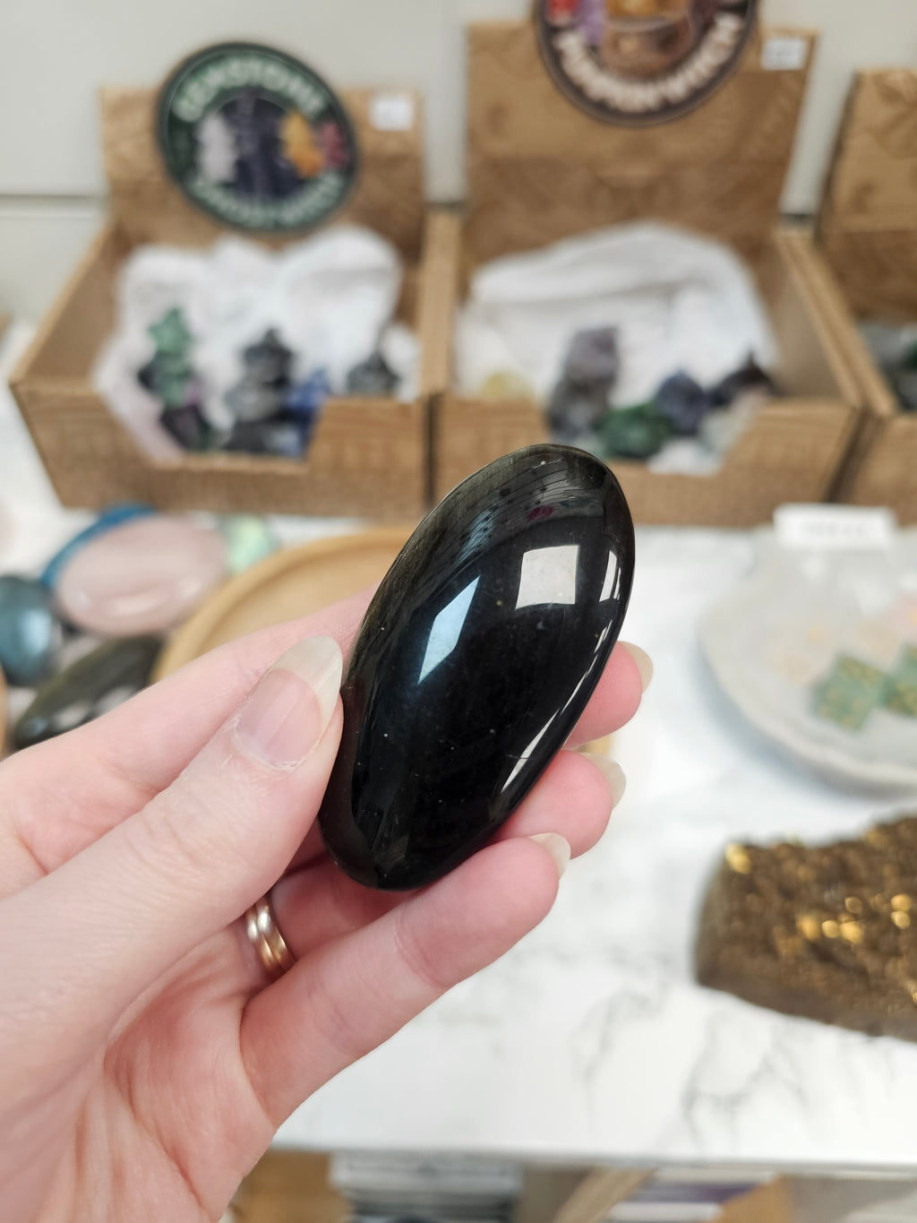 Gold Sheen Obsidian Crystal Palm Stone