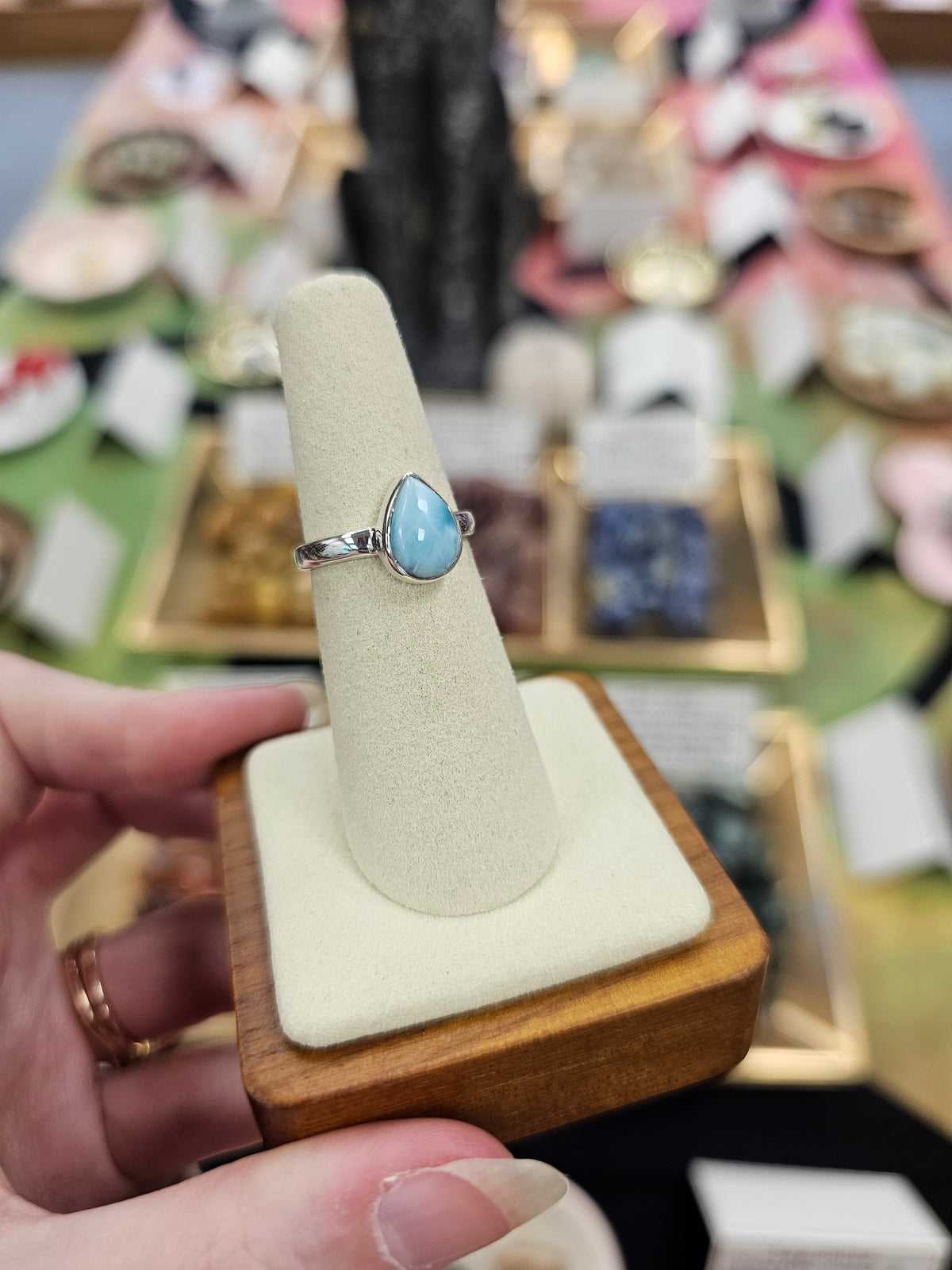 Larimar 925 Silver Crystal Ring - Size 6