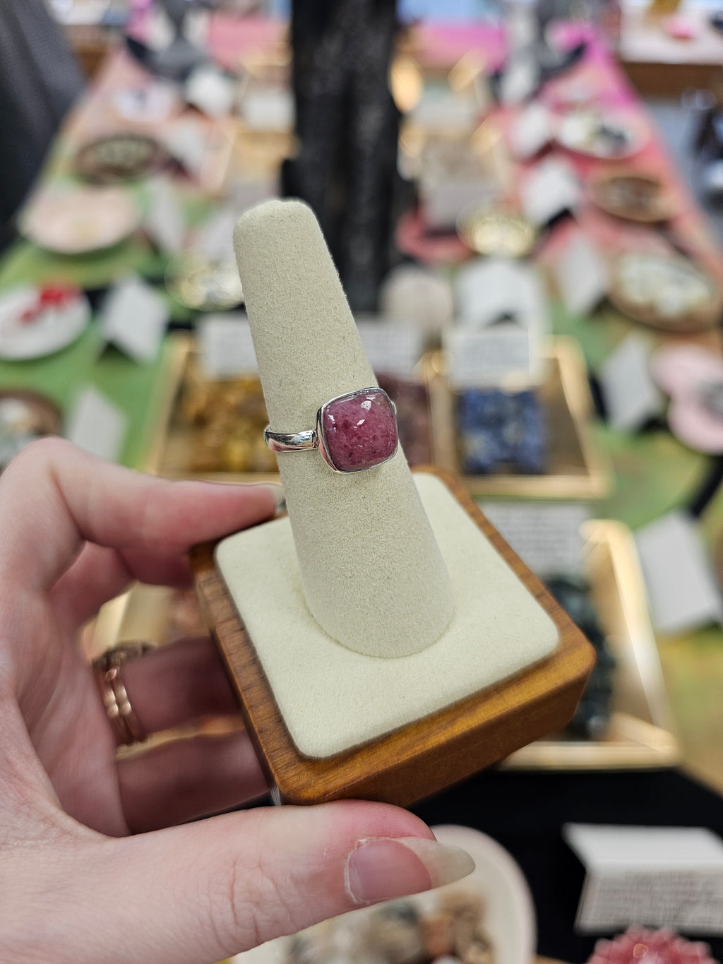 Rhodonite 925 Silver Crystal Ring - Size 7