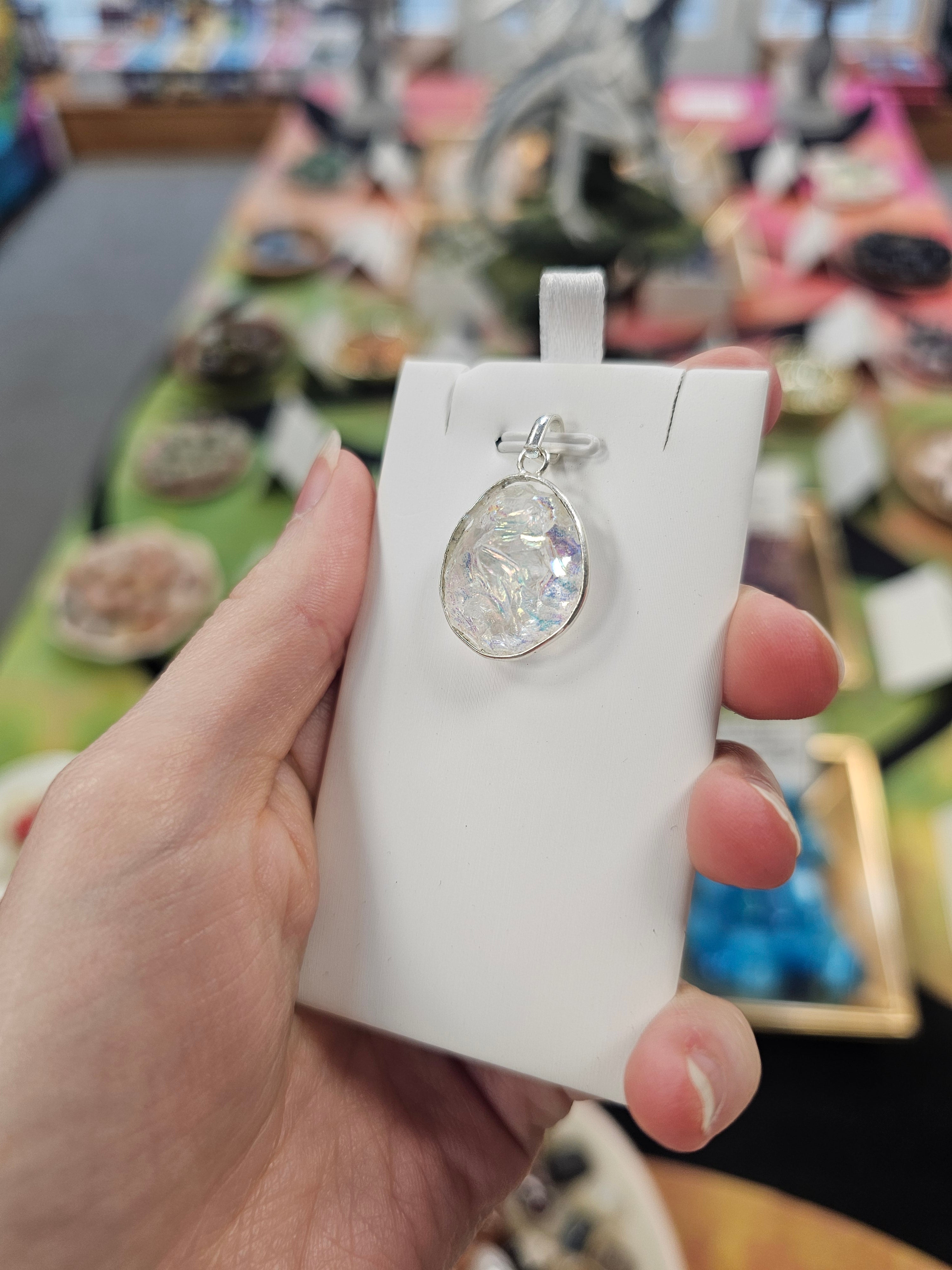 Angel Aura Quartz Crystal 925 Silver Raw Pendant