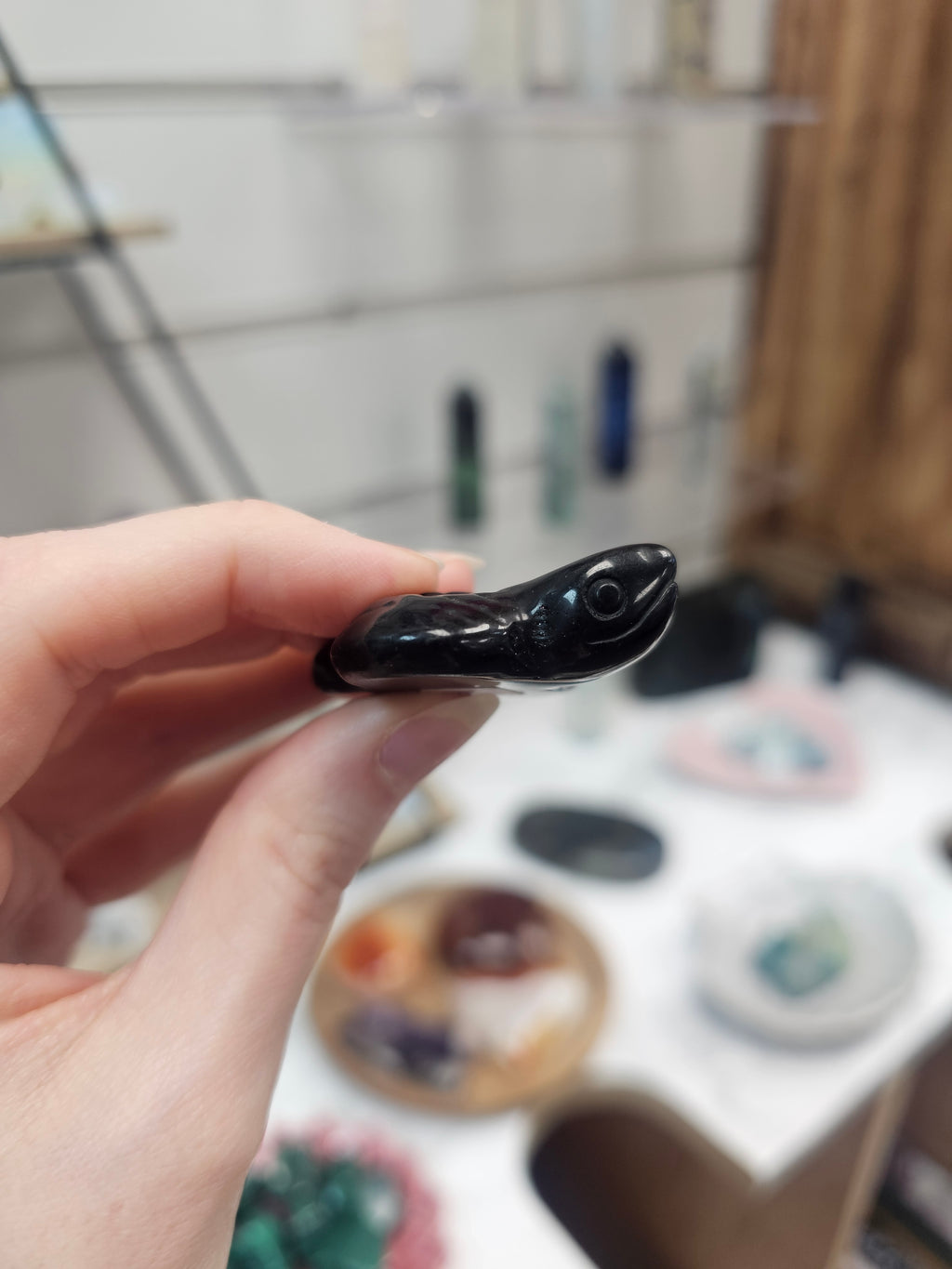 Obsidian Snake Carving