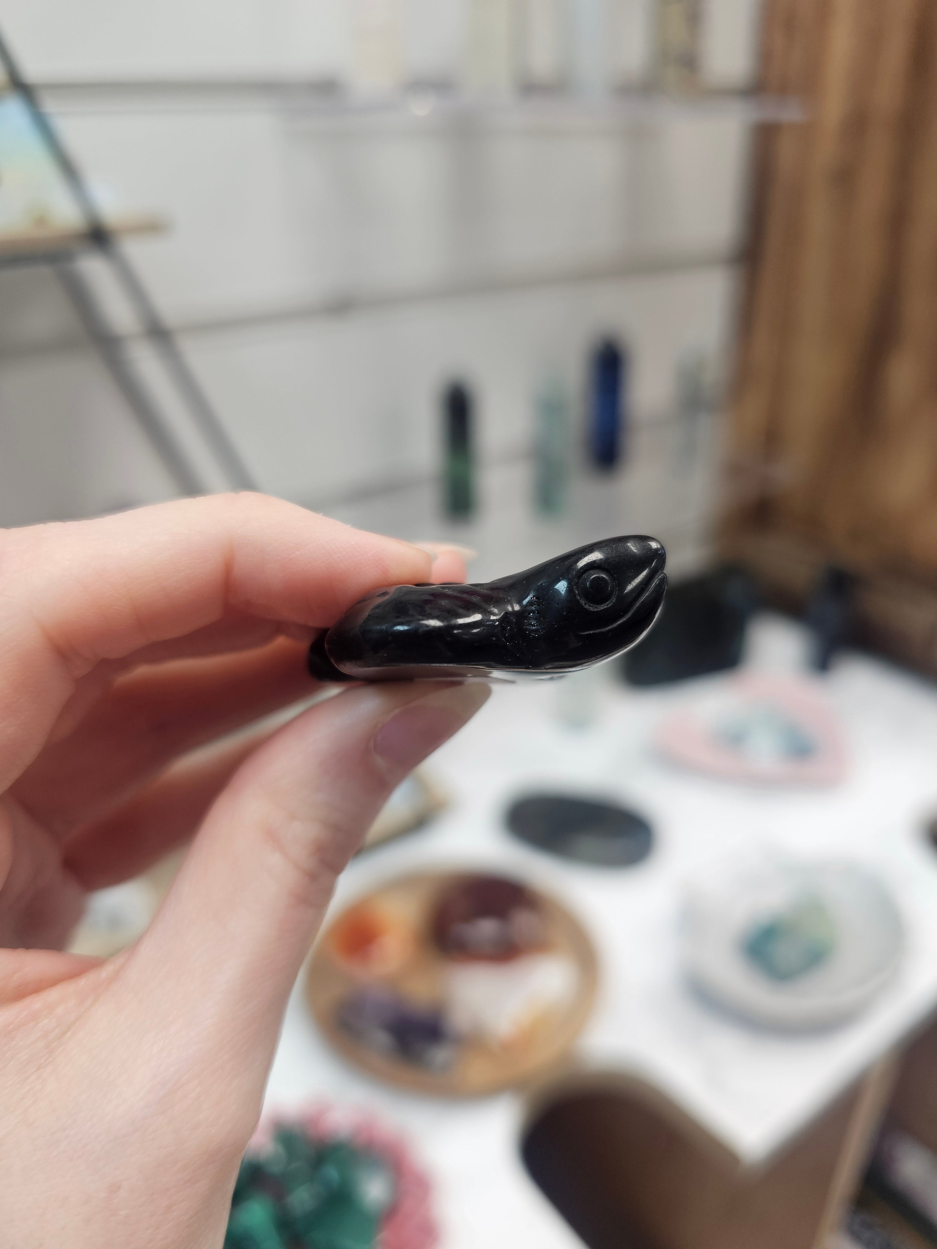 Obsidian Snake Carving