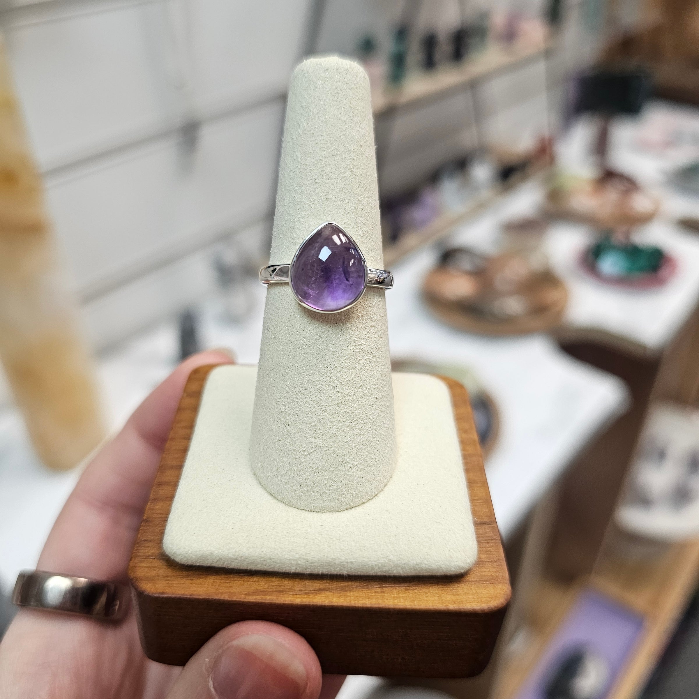 Amethyst 925 Silver Crystal Ring - O