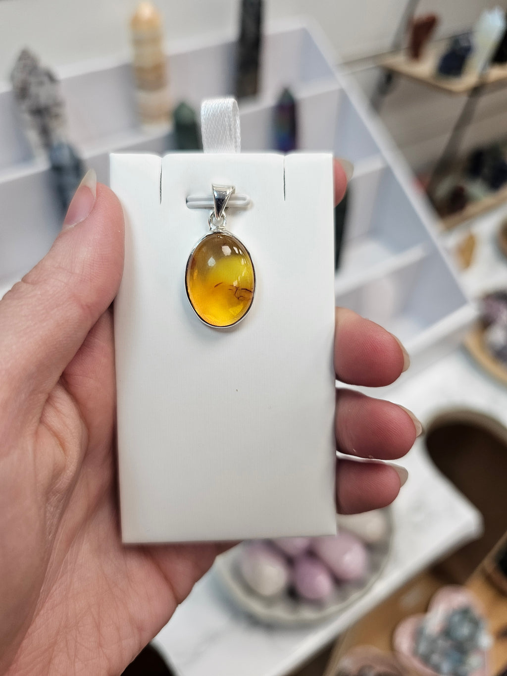 Amber Crystal Pendant 925 Silver