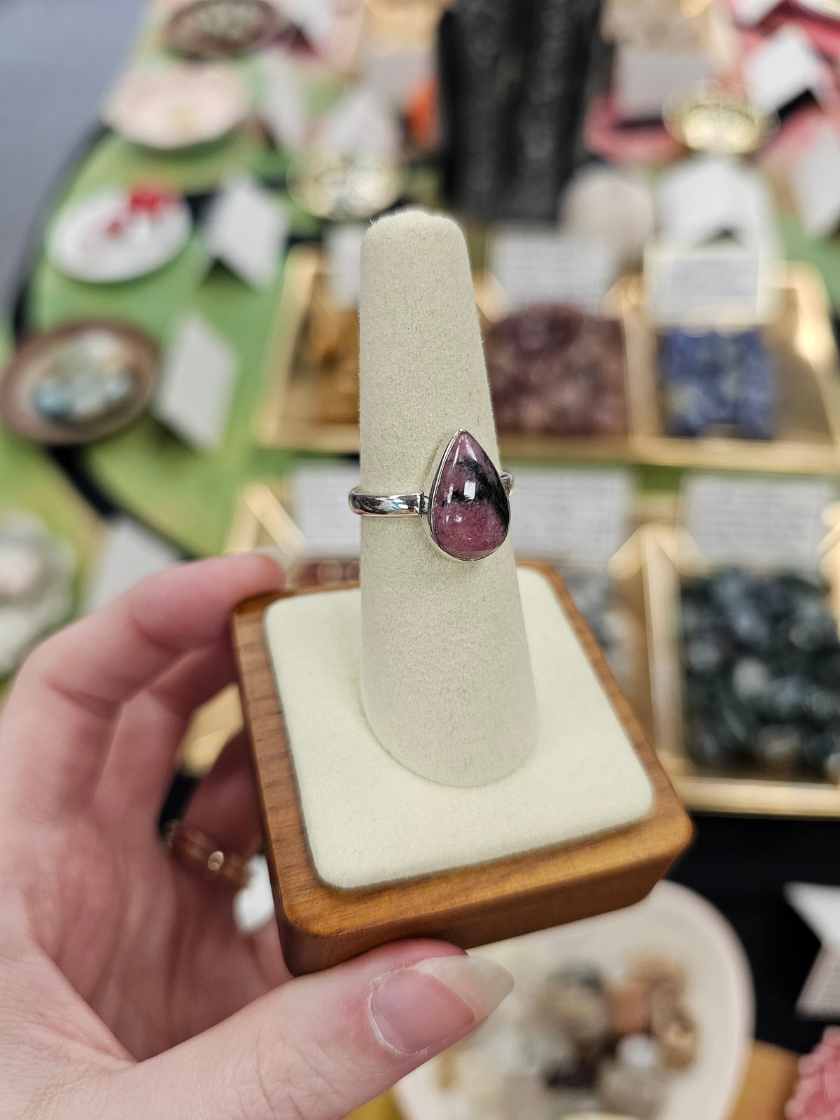 Rhodonite 925 Silver Crystal Ring - Size 7
