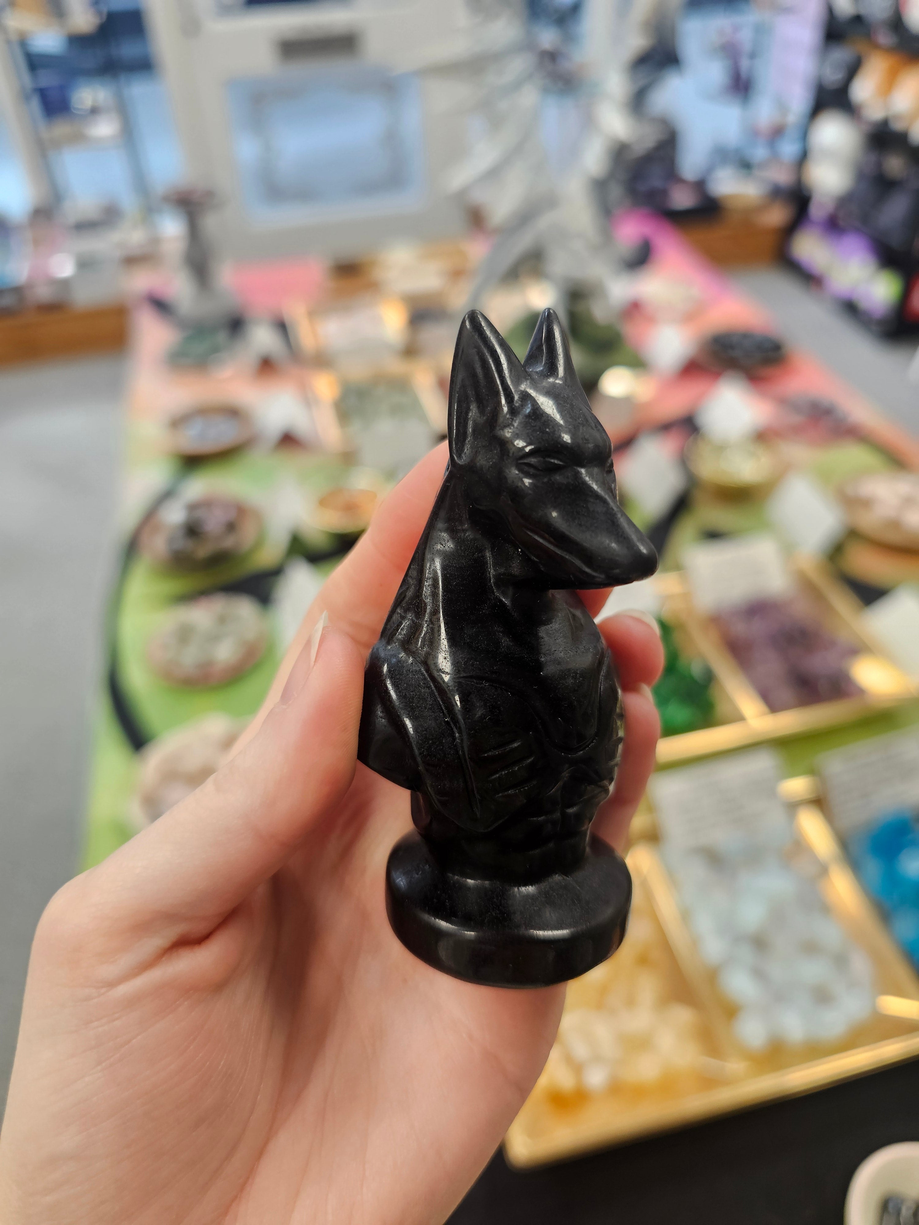 Annubis Obsidian Crystal Carving