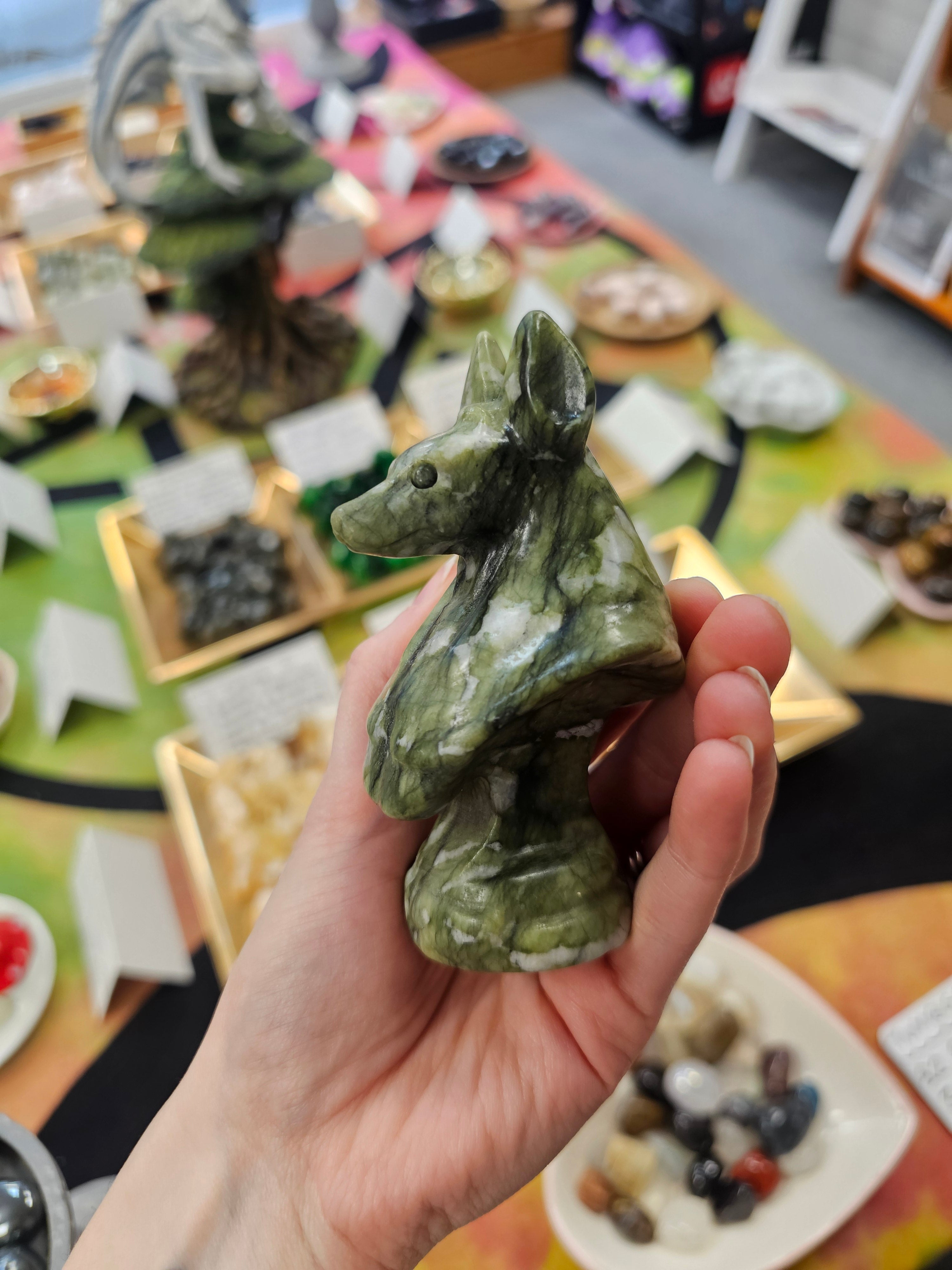 Serpentine Annubis Crystal Carving