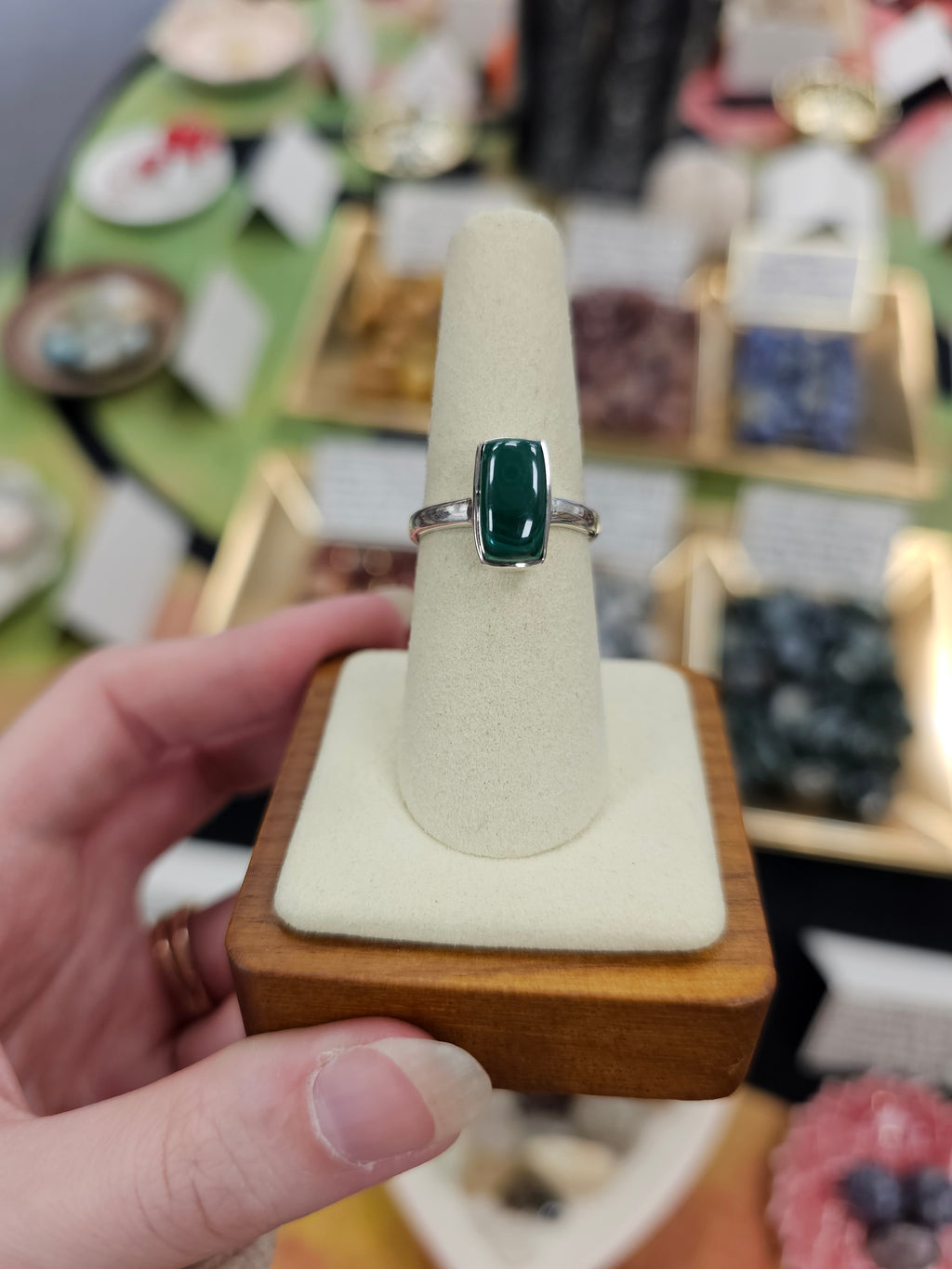 Malachite 925 Silver Crystal Ring - Size 8