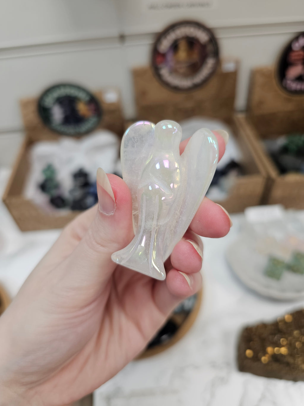 Rose Quartz Aura Crystal Angel Carving