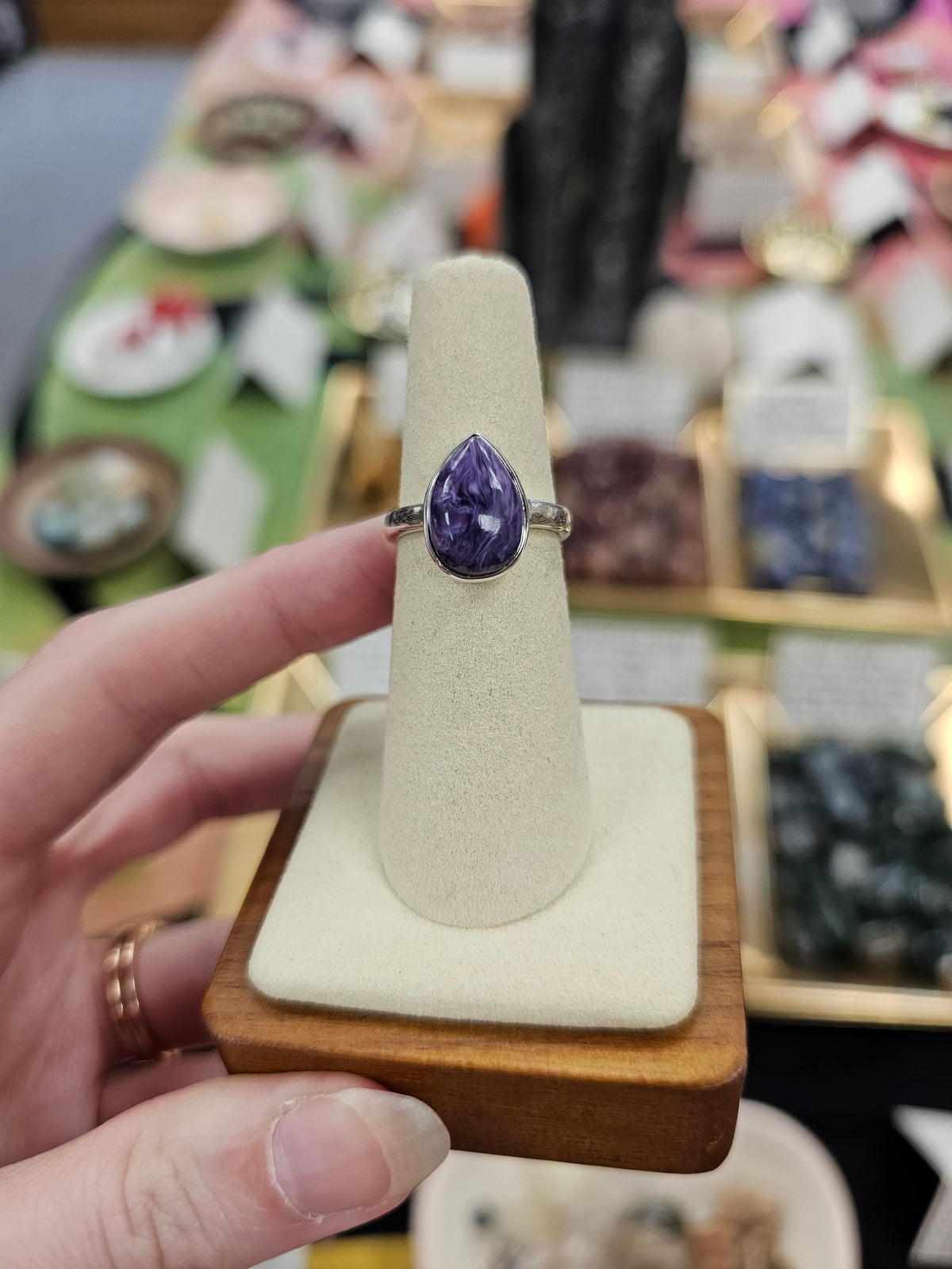 Charoite 925 Silver Crystal Ring - Size 6