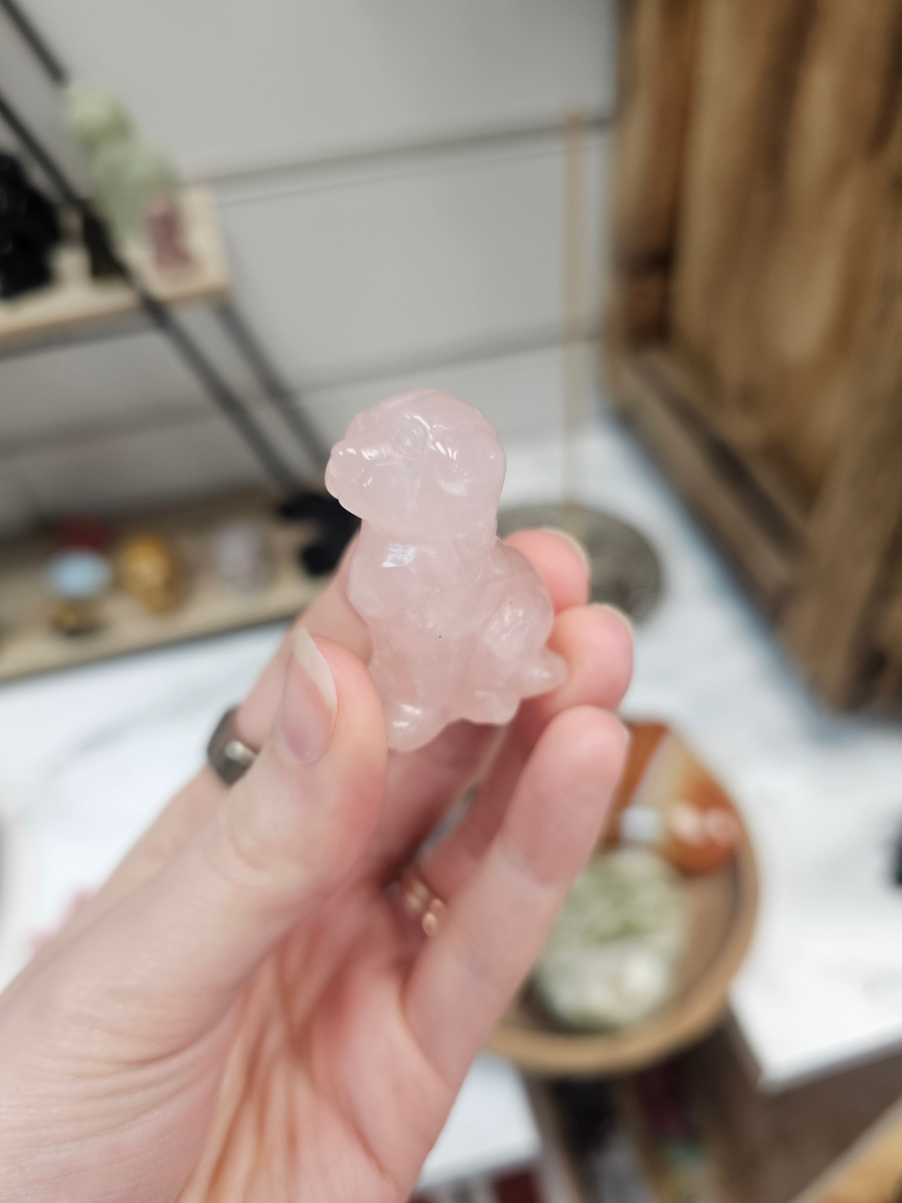 Rose Quartz Crystal Dog Carving