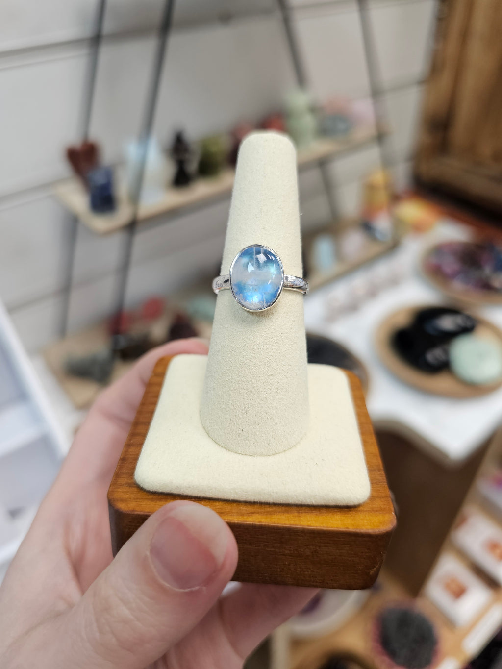 Blue Moonstone 925 Silver Ring Size Q/8