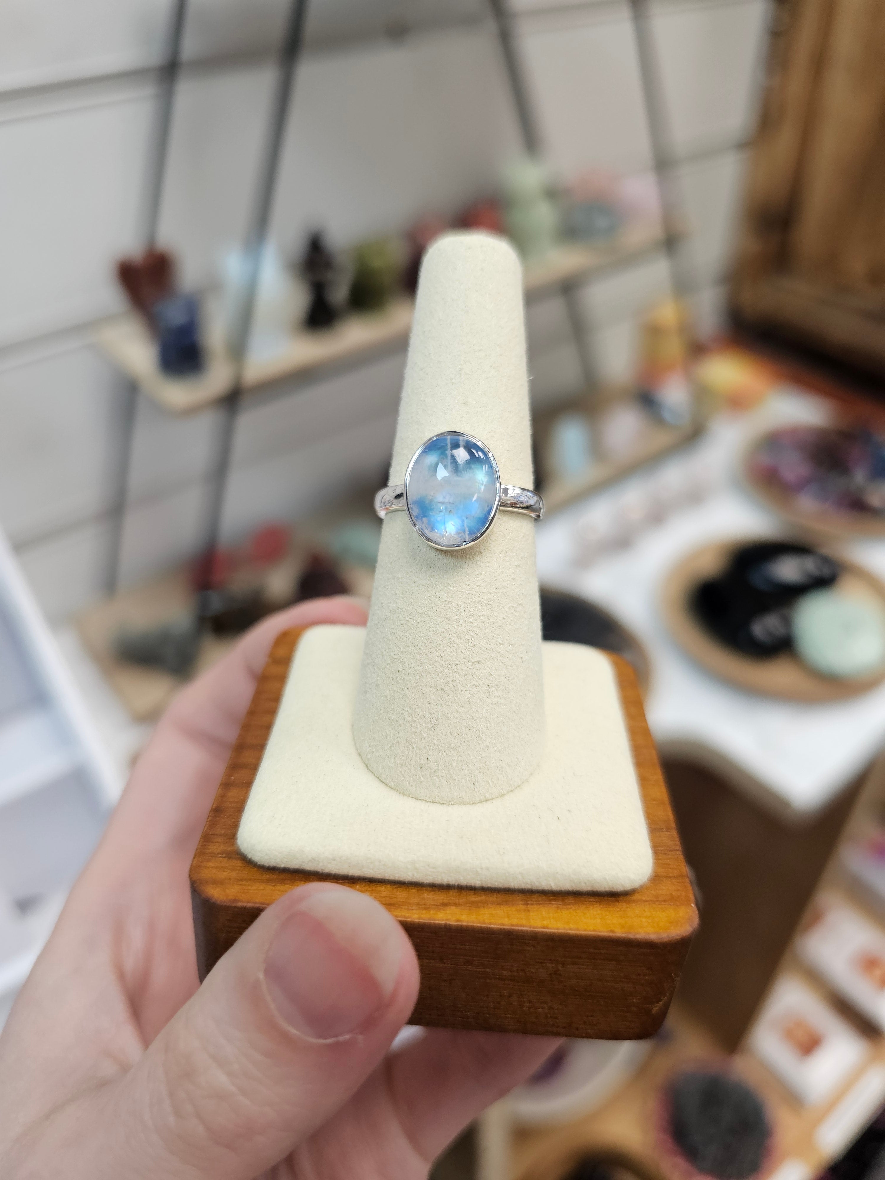 Blue Moonstone 925 Silver Ring Size Q/8