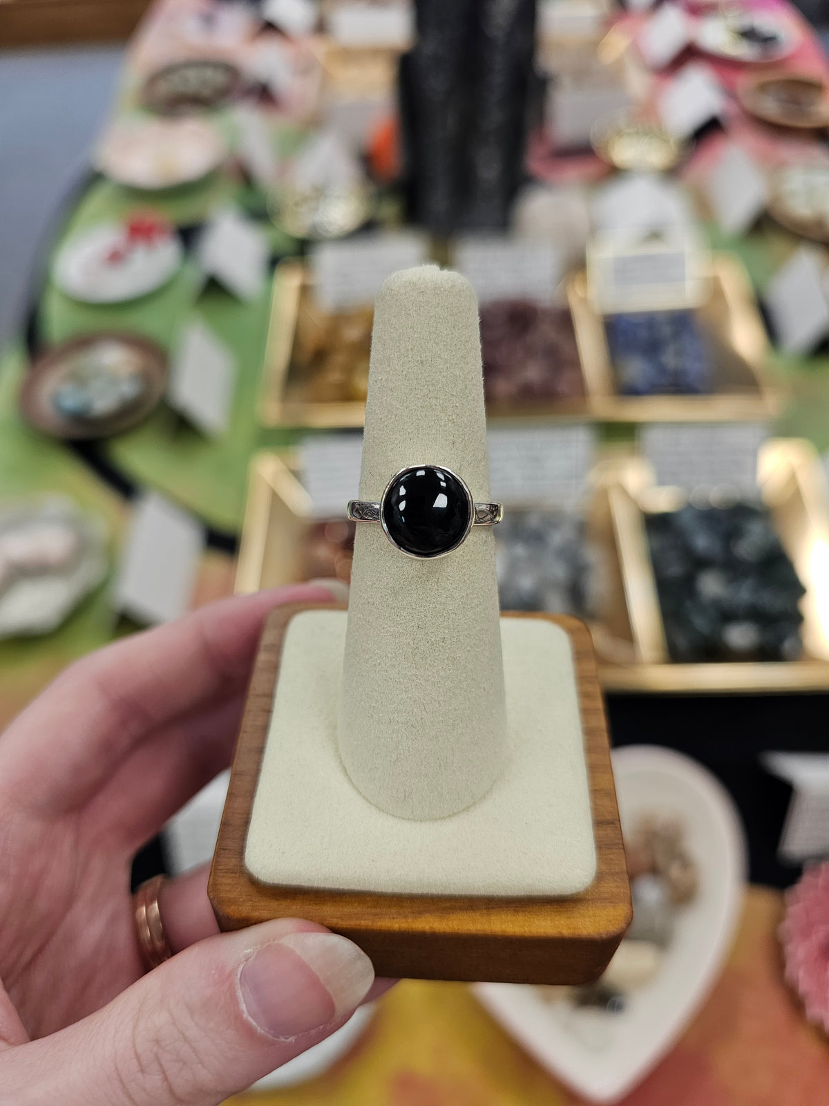 Whitby Jet 925 Silver Crystal Ring - Size 7