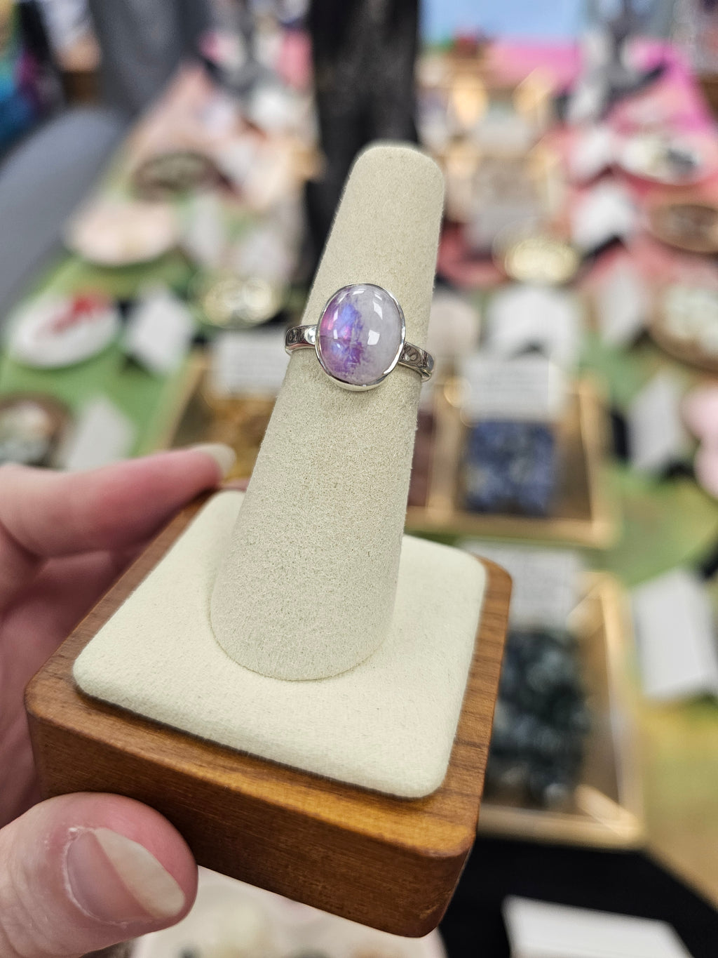 Pink Moonstone 925 Silver Crystal Ring - Size 6