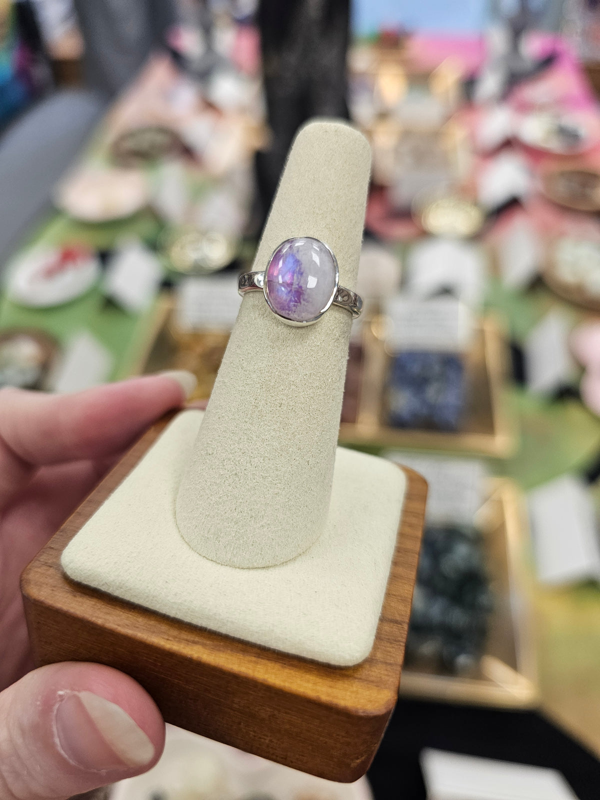 Pink Moonstone 925 Silver Crystal Ring - Size 6