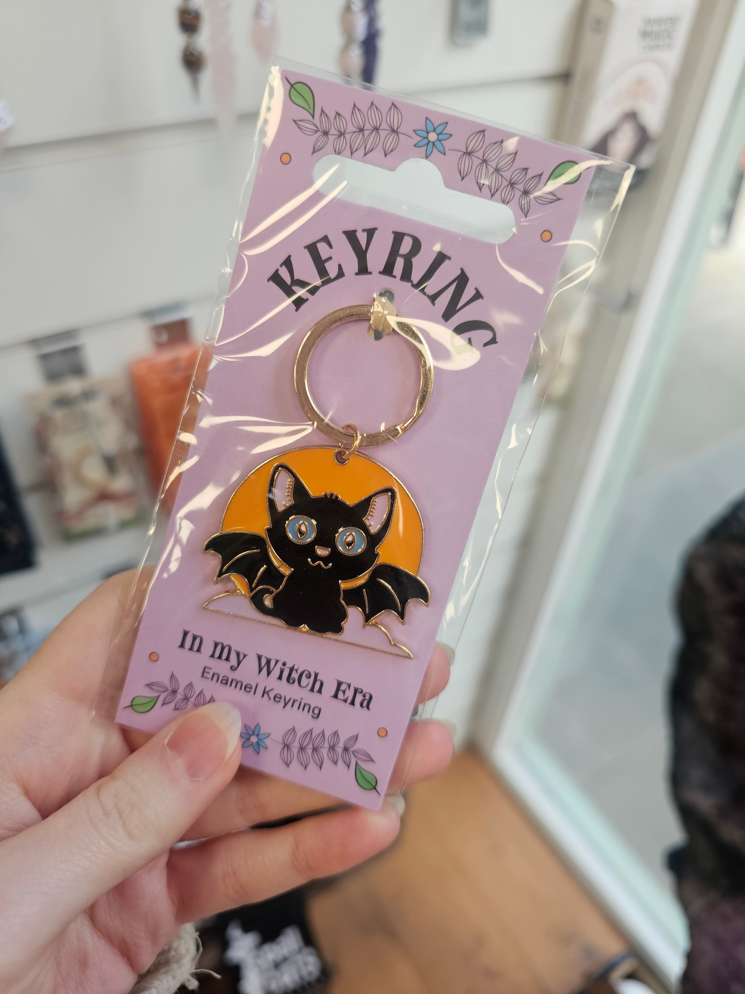 Bat Cat and Moon Enamel Keyring