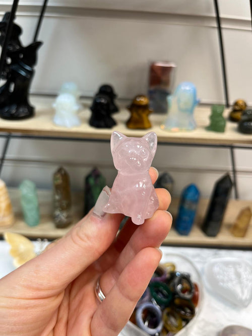Rose Quartz Frenchie Crystal Carving