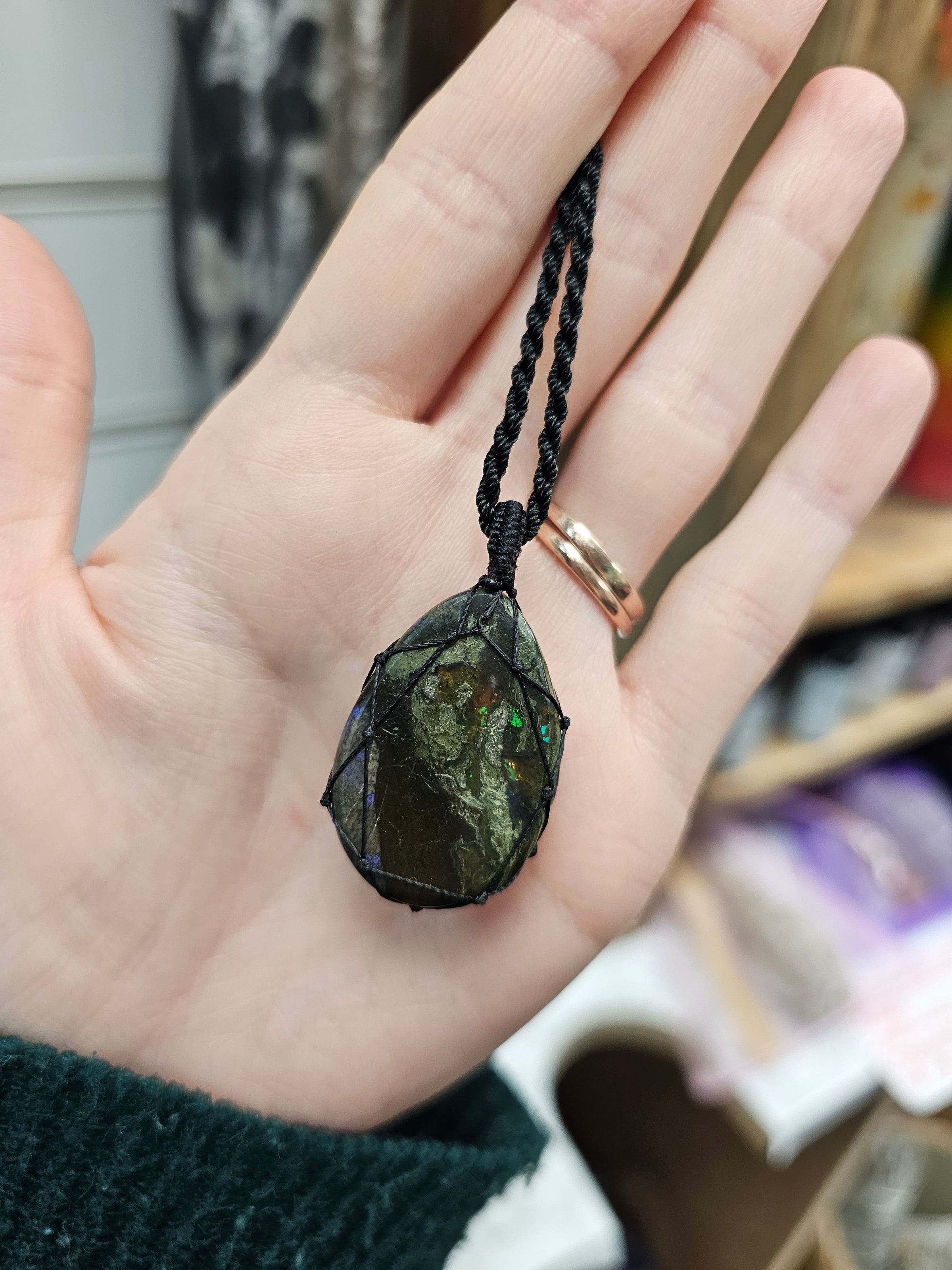 Black Opal Wrapped Necklace