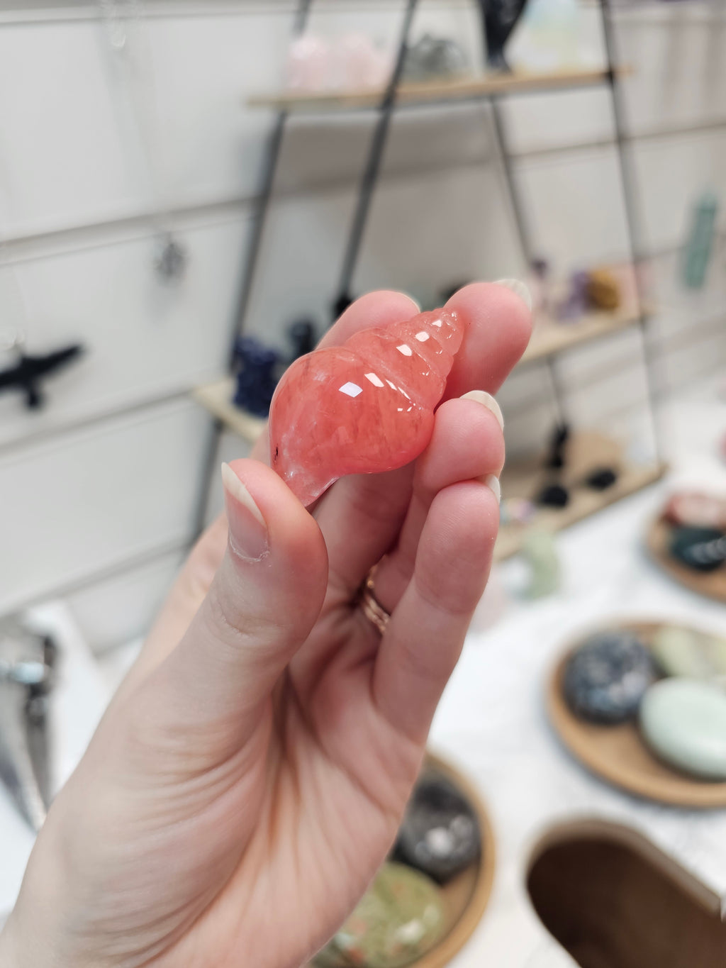 Cherry Quartz Shell Crystal Carving
