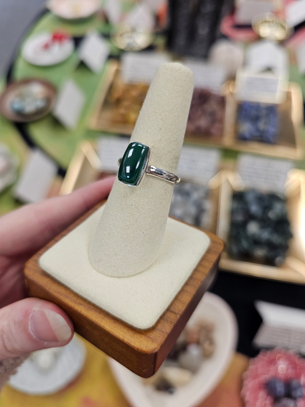 Malachite 925 Silver Crystal Ring - Size 8