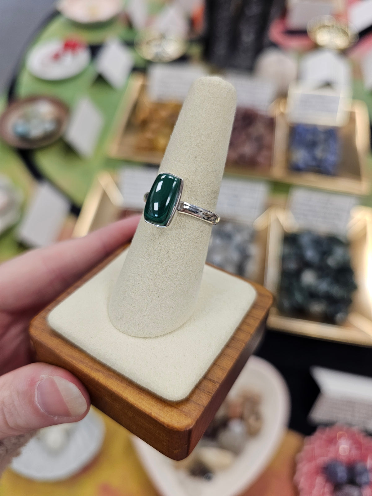 Malachite 925 Silver Crystal Ring - Size 8