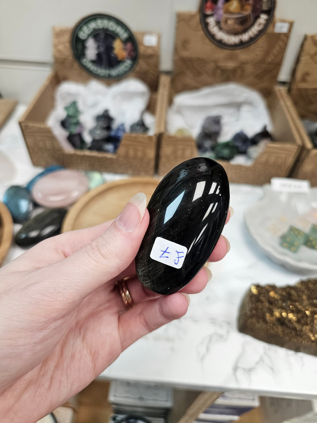 Gold Sheen Obsidian Crystal Palm Stone